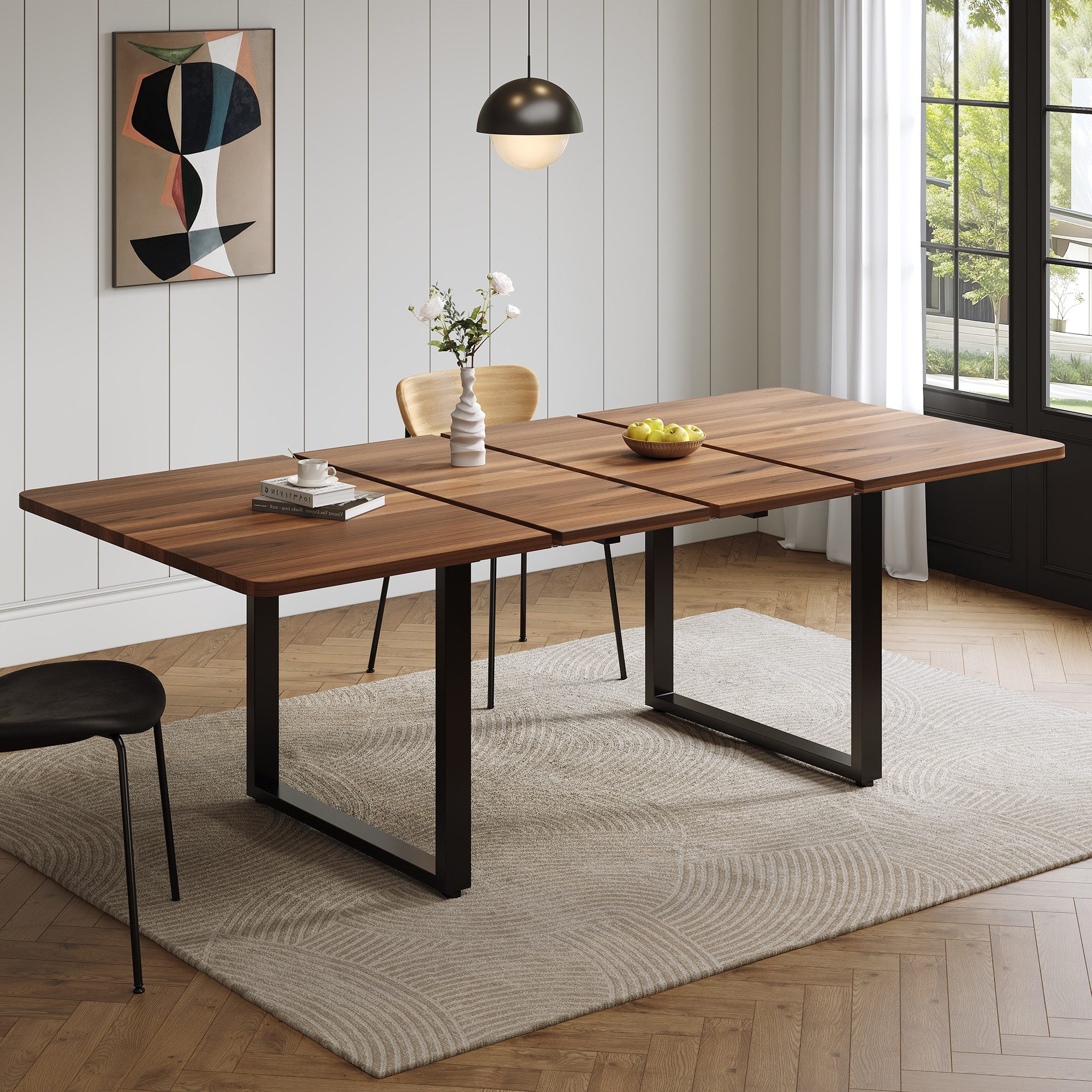 Celya Esstisch Ausziehbarer Tisch mit 3 Längen, 140/180/220*80 cm (rechte Form, Metallbeine,einfacher Stil für 6-10 Personen)