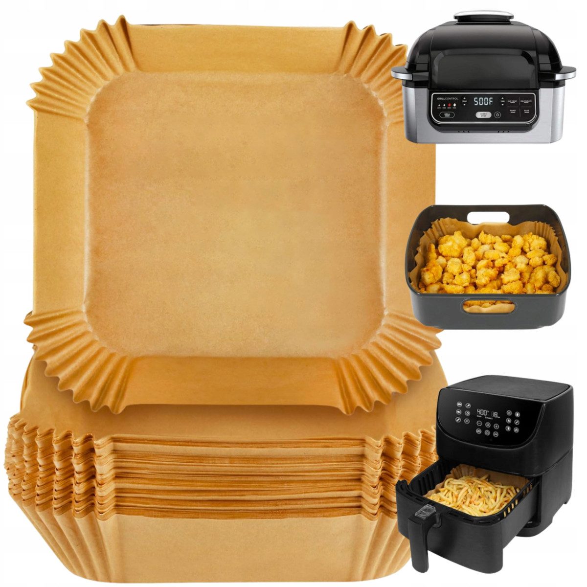 R2 Invest Backpapier Heißluftfritteuse Papier Einsätze quadratisch 100 Stück 20 × 20 cm