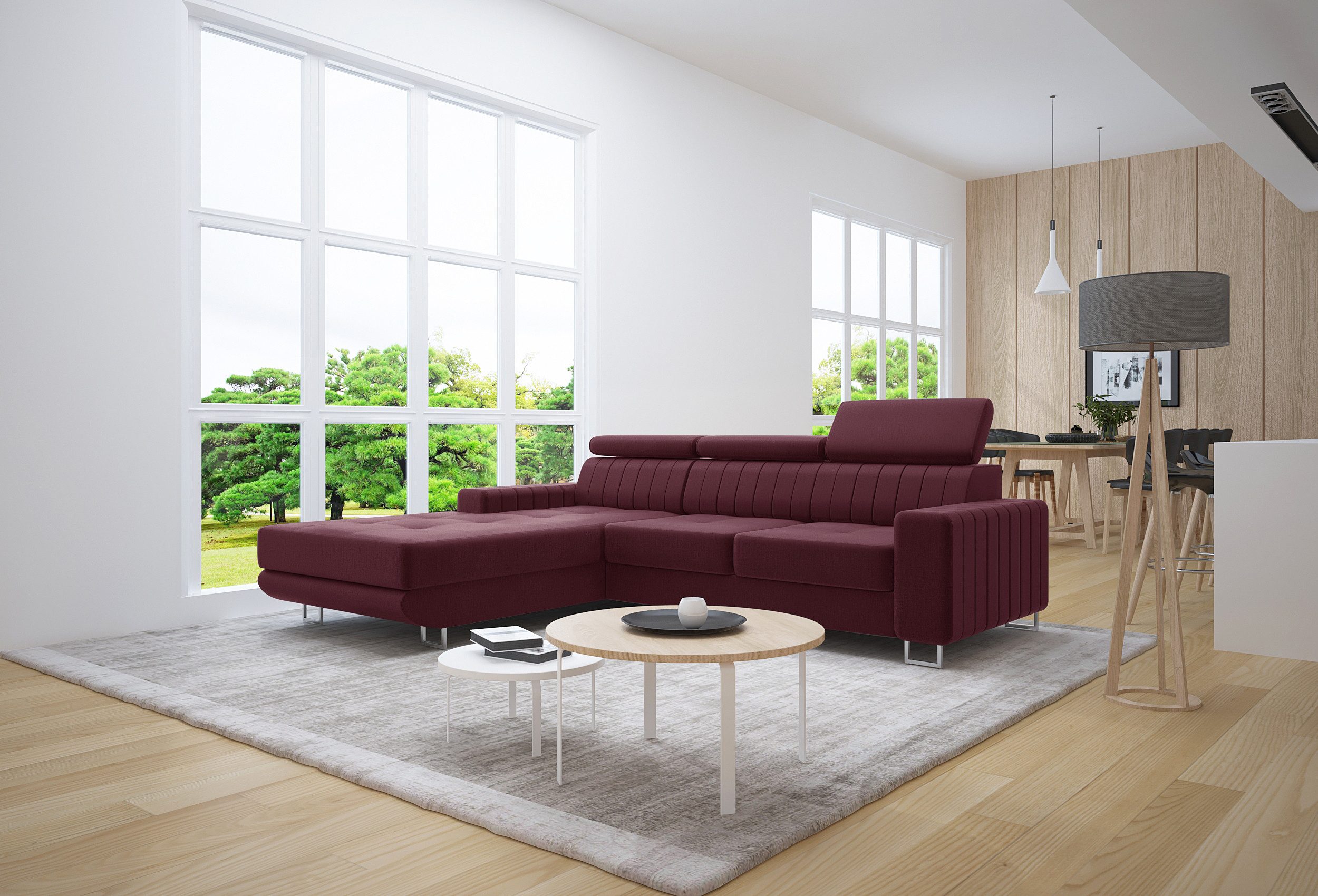 thematys Ecksofa Ecksofa mit Schlaffunktion und Bettkasten, L-Form, Samt, - mit verstellbaren Kopfstützen, – L-Form 250×183 cm – Schlafsofa mit Auszug, – L-Form 250×183 cm – Schlafsofa mit Auszug