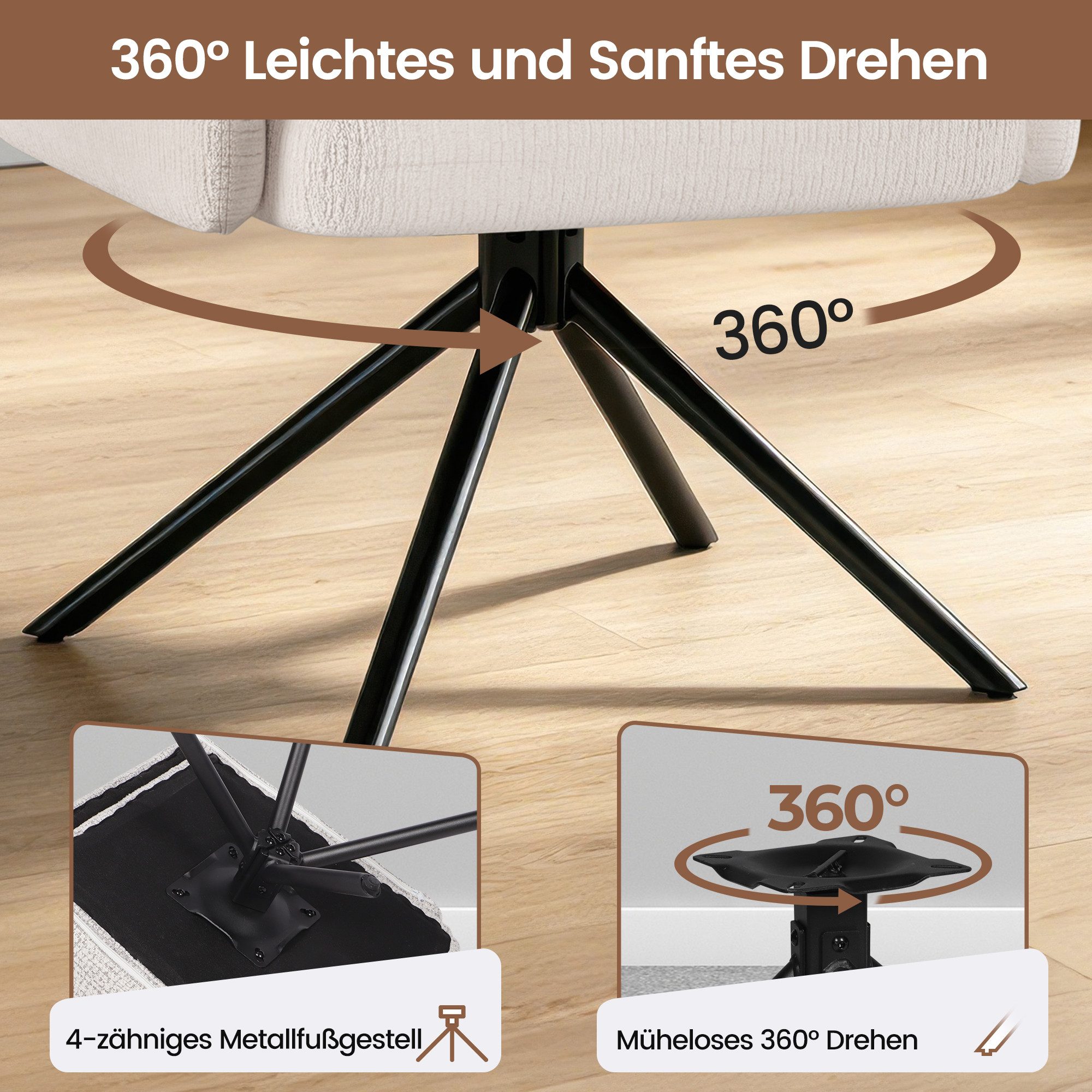H.yeed Drehstuhl mit Armlehnen, 360° Drehbar – Bild 4 von 5