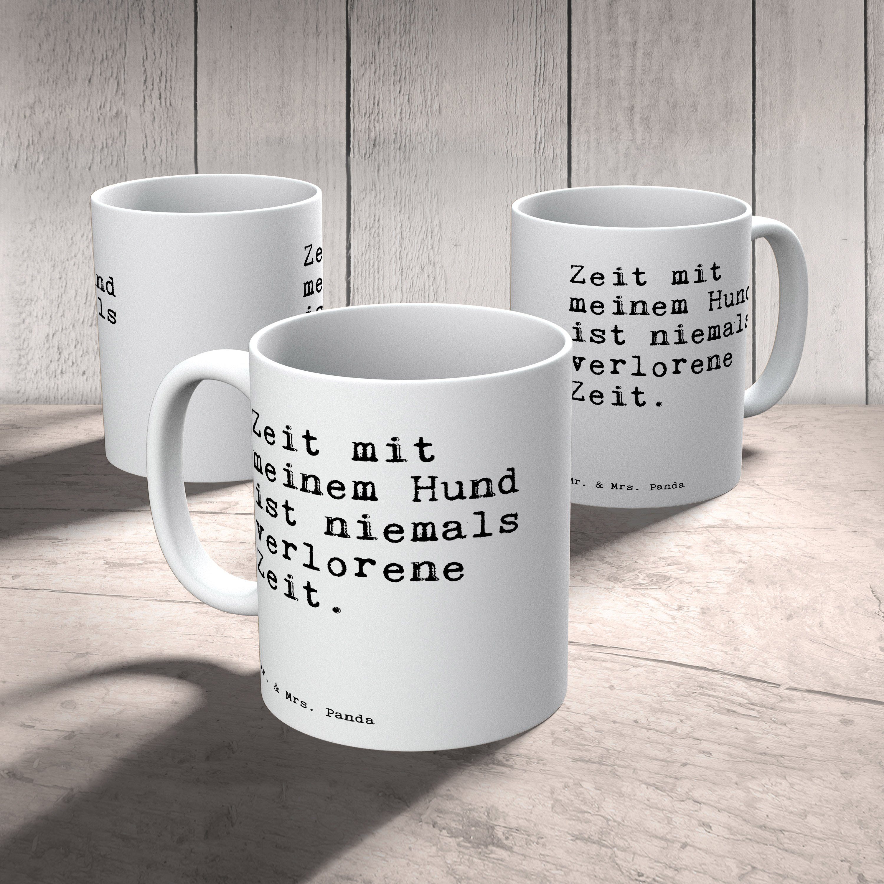 Mr. & Mrs. Panda mit Herrchen, Keramik W, Spruch Sprüche Hund... Weiß - Tasse - Geschenk, Zeit meinem