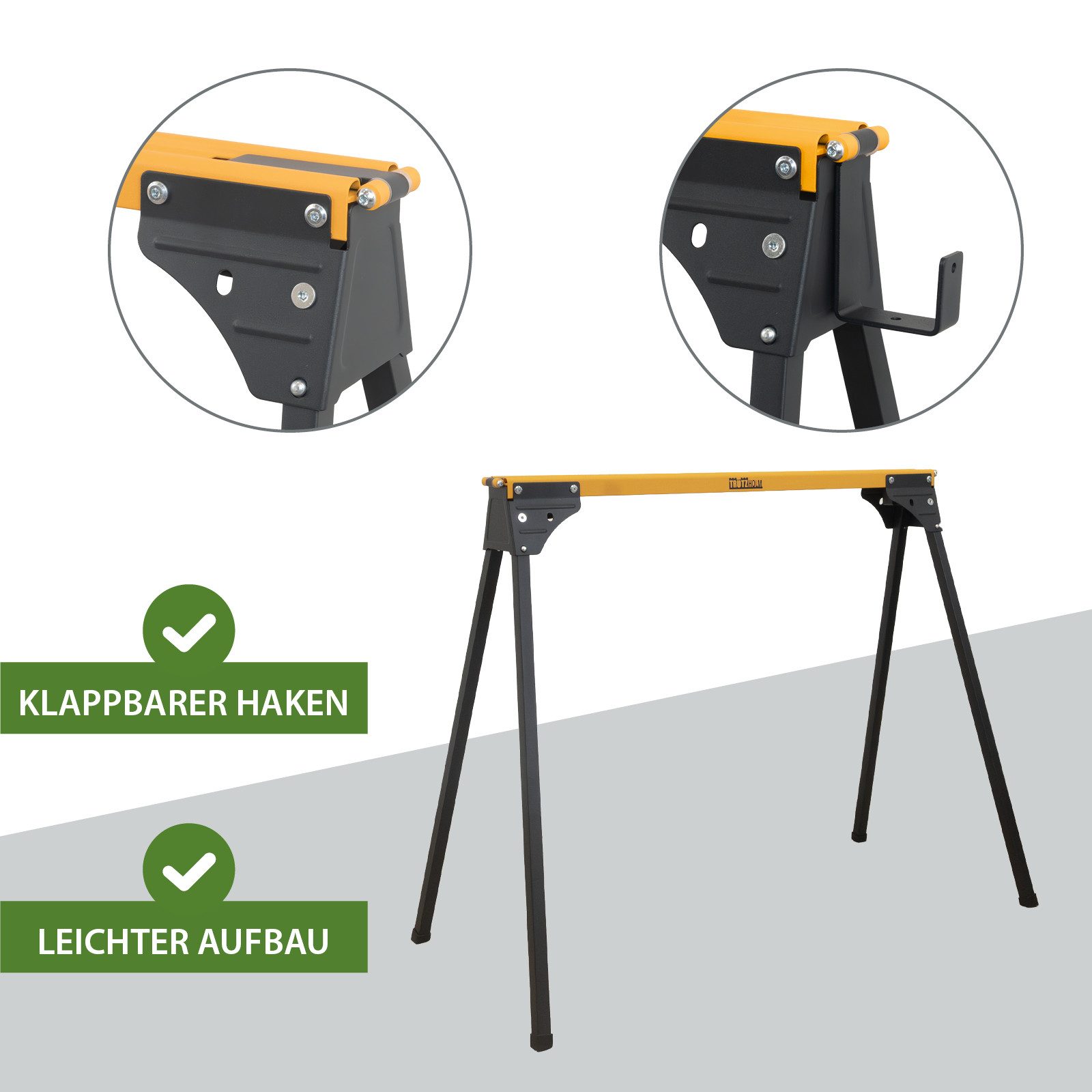 TRUTZHOLM Klappbock 2x Arbeitsbock klappbar bis 1000 kg Stahl pulverbeschichtet, (2 Arbeitsböcke im Set), Klappbar, platzsparend, hohe Tragkraft, schneller Auf- und Abbau