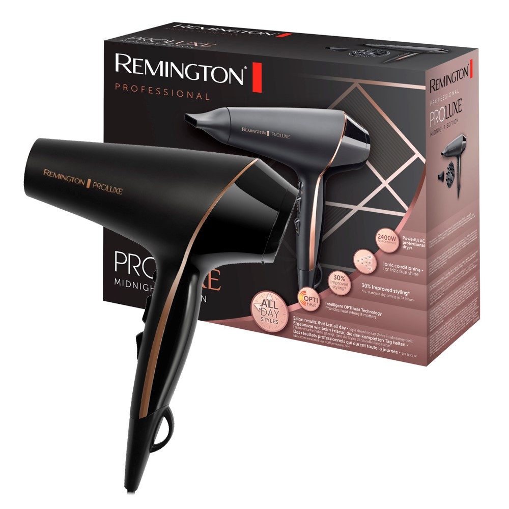 Remington Haartrockner PROluxe Midnight Edition (AC9140B), 2400 W, Profi, mit Ionenpflege, OPTIheat-Technologie und langlebigem AC-Motor