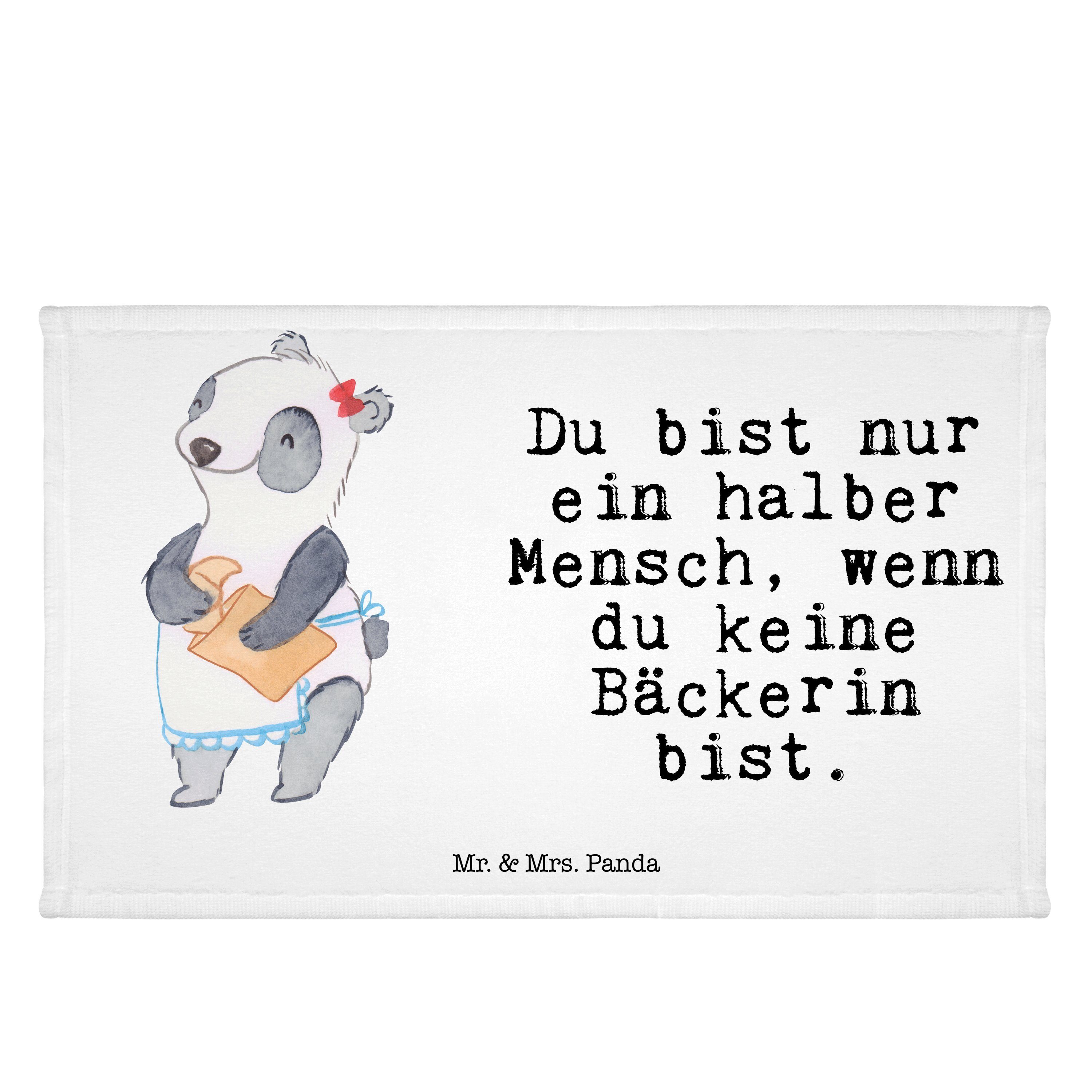 Mr. & Mrs. Panda Handtuch Bäckerin mit Herz - Weiß - Geschenk, Kinder Handtuch, Mitarbeiter, Br, (1-St)