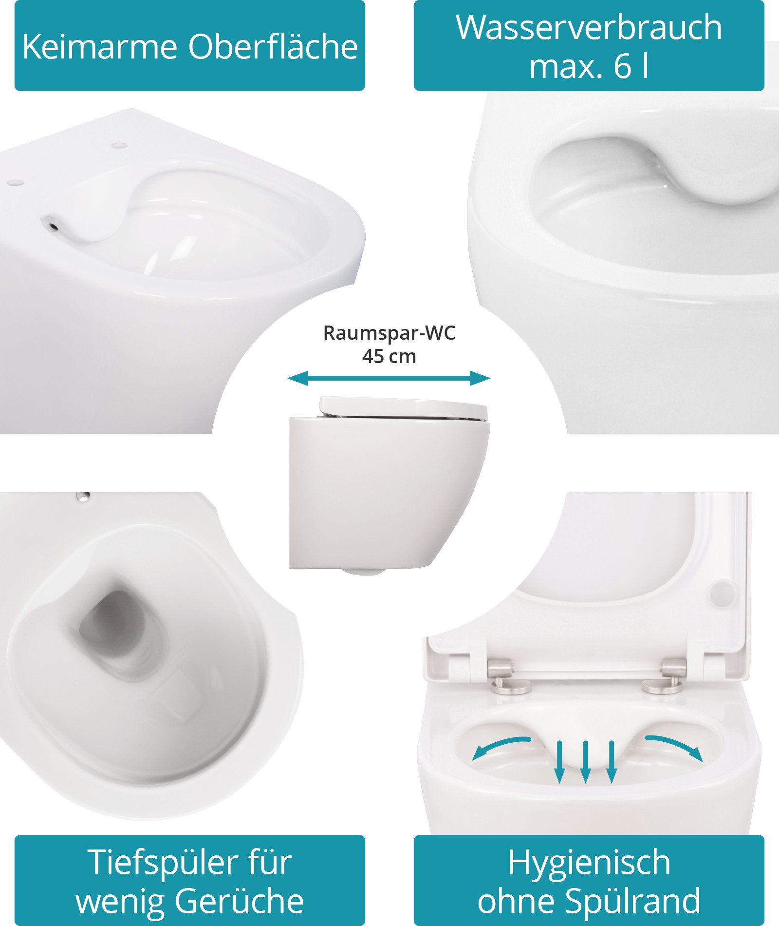 Calmwaters Tiefspül-WC Raumspar-WC spülrandlos, wandhängend, Abgang günstig online kaufen