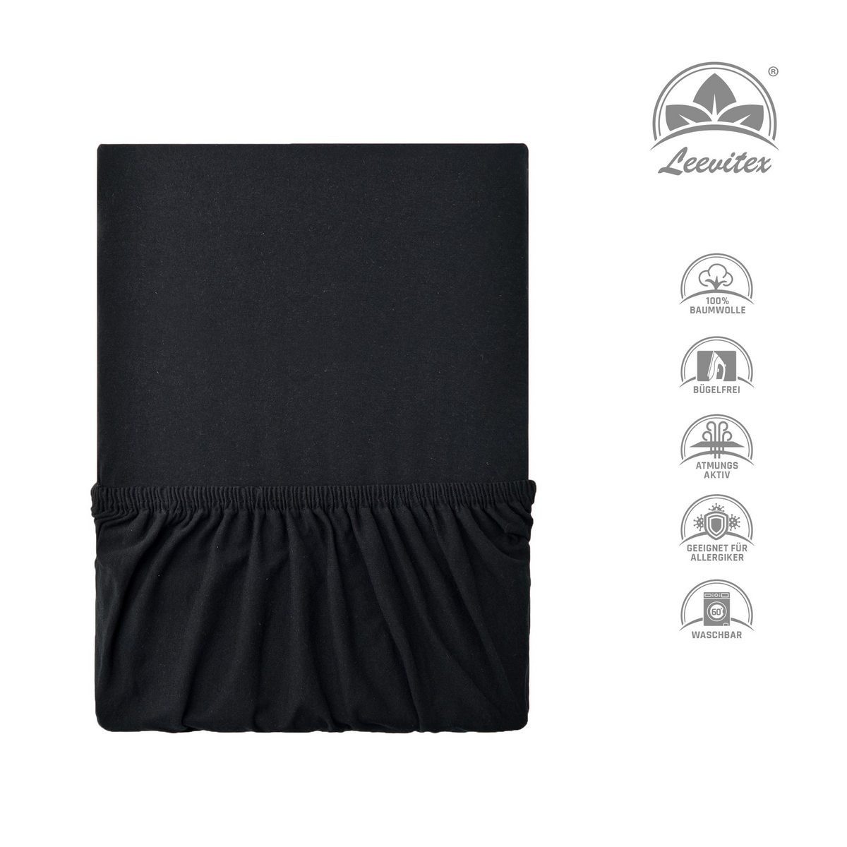 leevitex® Spannbettlaken JS_schwarz_90er, Gummizug: rundum, schwer günstig online kaufen