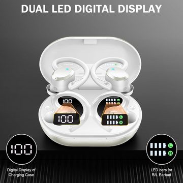 Rulefiss Kabellos Bluetooth 5.3 Sport LED Anzeige IP7 Wasserdicht mit 800mAh In-Ear-Kopfhörer (Kristallklare Anrufe dank integrierter Mikrofone und ENC-Technologie., Bluetooth, mit HD Mic, 48Std Hi-Fi Stereo, 14.2 mm Treiber Ohrhörer, LED Anzeige)
