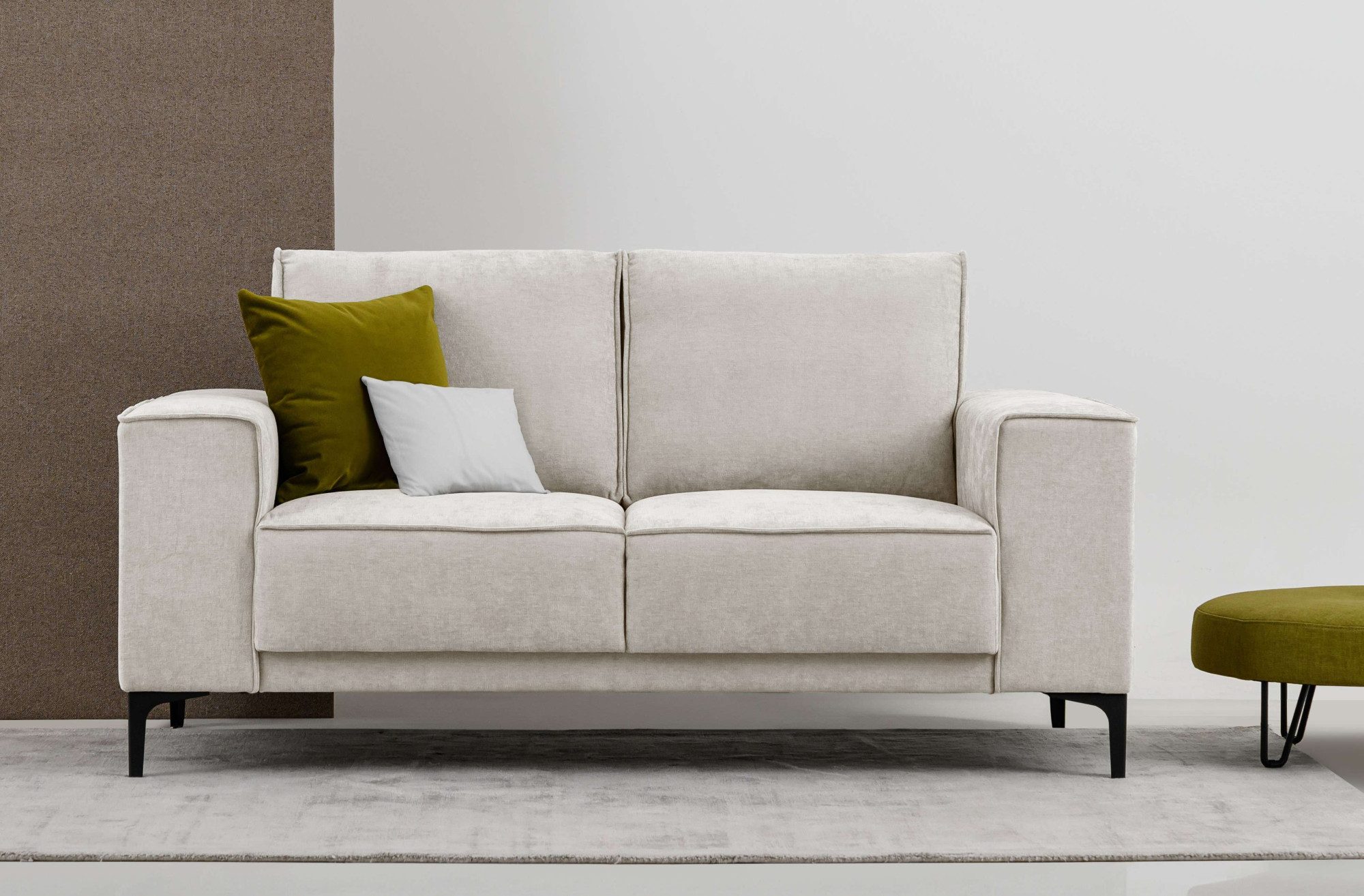 OTTO home 2-Sitzer Kompaktsofa Oland, Struktur, Flachgewebe, Luxus-Microfaser, Boucle, 164 cm, Wellenunterfederung, Skandi-Design, Metallfüße