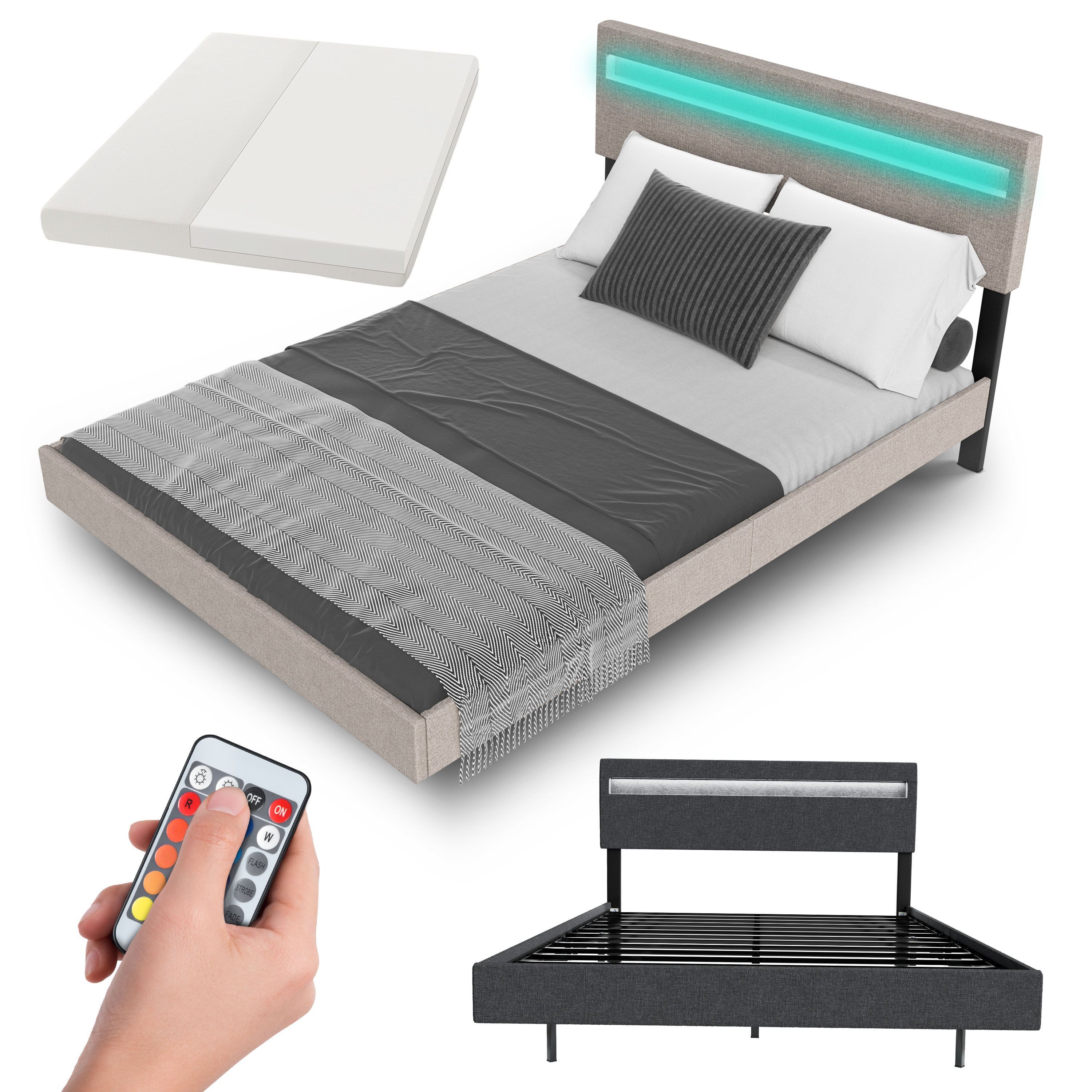 Juskys Polsterbett Lissabon, LED-Beleuchtung, Matratze, verstellbares günstig online kaufen