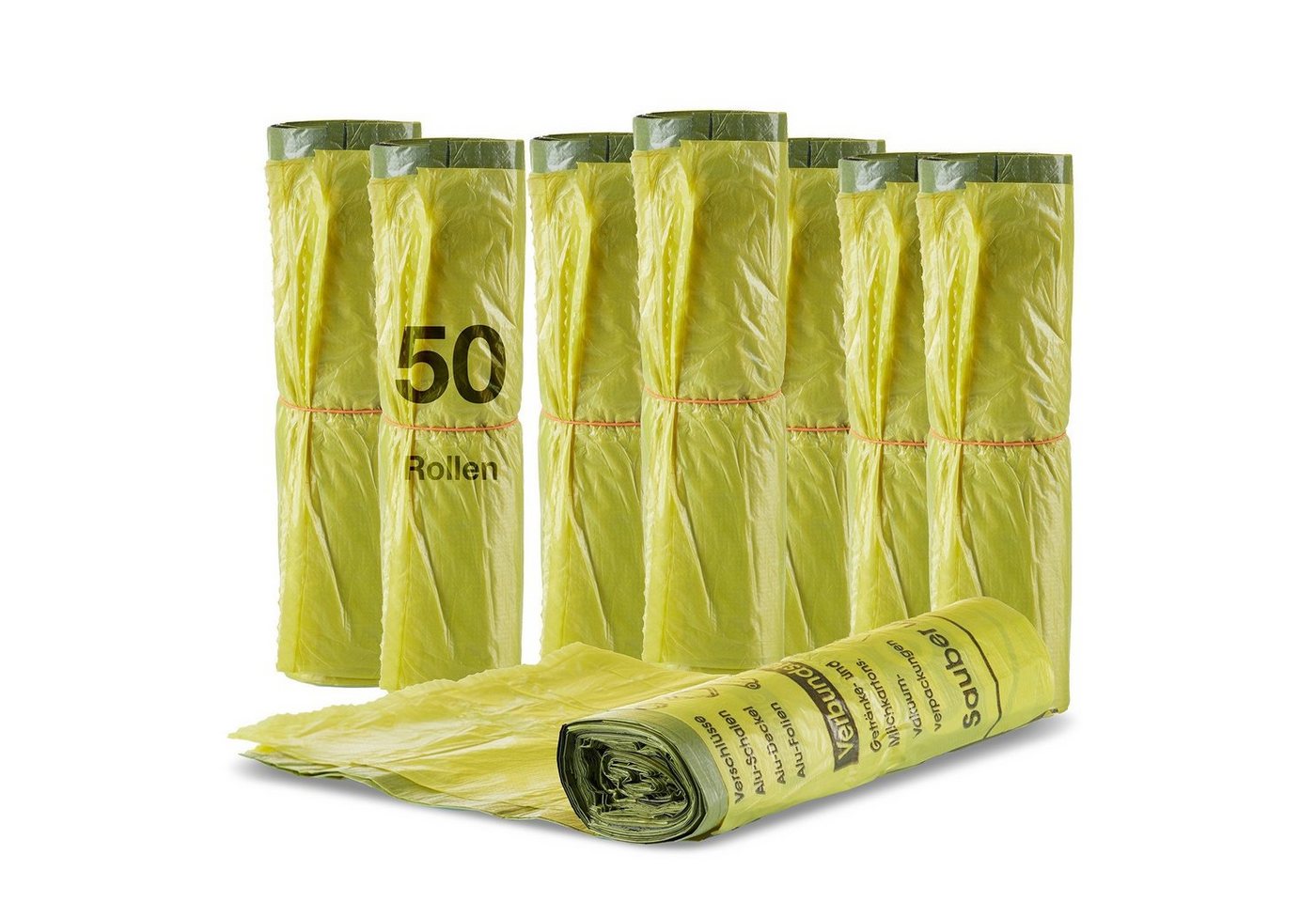 BigDean Müllbeutel 50 Rollen (650 Säcke) 90 L HDPE Gelb ca. 60x87 cm plus 5cm Umschlag, Zubehör für Recycling, Reißfest, Mit Zugband, 90L