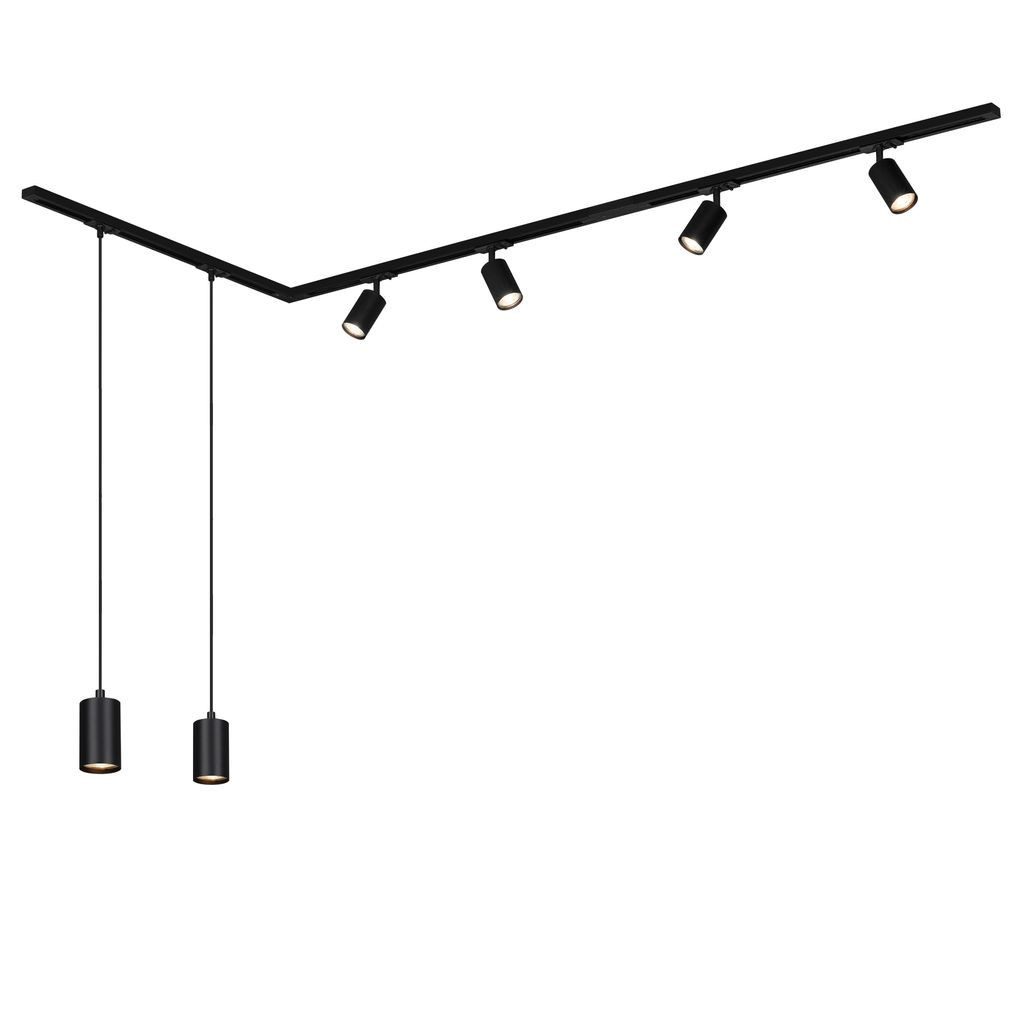 Briloner Leuchten LED Pendelleuchte 8014065B, LED wechselbar, 2700K - Extra-Warmweiß, Schienensystem Rail 2,25 m Schwarz max.9W Decke Wohnzimmer Büro Küche