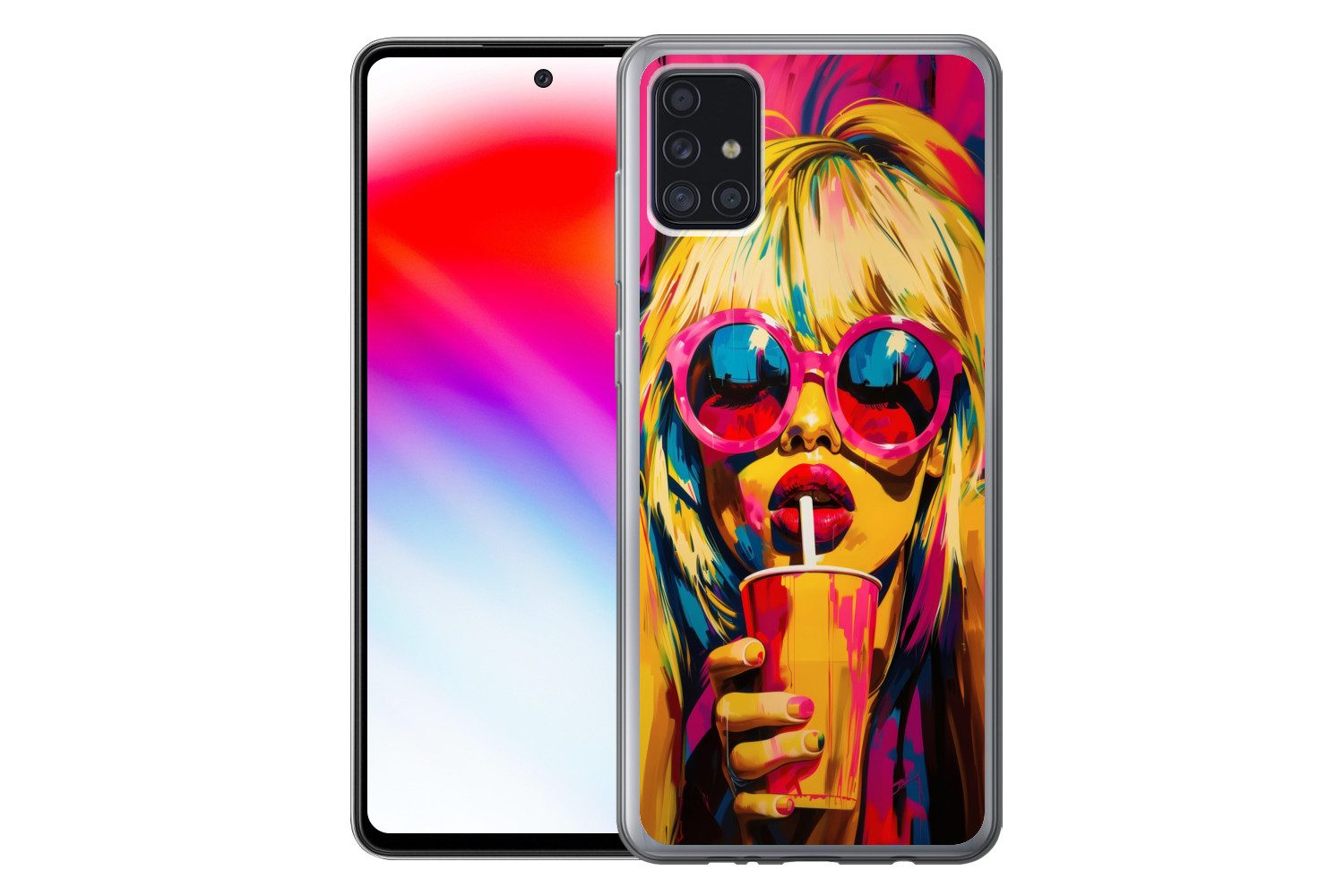 MuchoWow Handyhülle für Samsung Galaxy A52 5G Sonnenbrille - Rosa - Frau - Stroh, Smartphone-Bumper, Print, Handy Schutzhülle Dünn