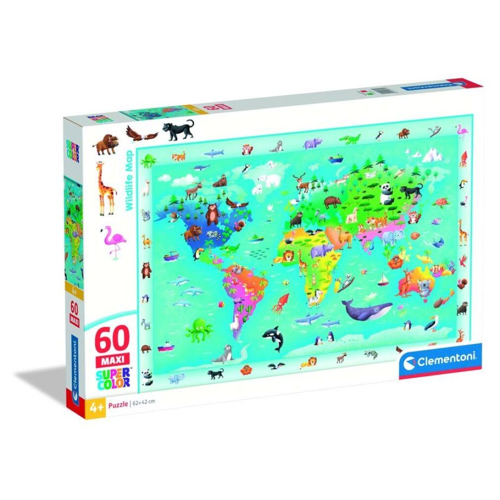 Clementoni® Puzzle Tiere Wildlife Karte 60-teiliges Maxi-Puzzle Clementoni, Puzzleteile