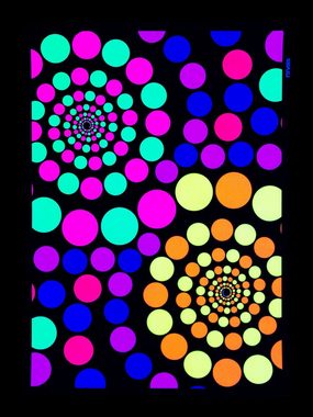 PSYWORK Poster Schwarzlicht Stoffposter Neon "Spirals made of Dots", 0,5x0,7m, UV-aktiv, leuchtet unter Schwarzlicht