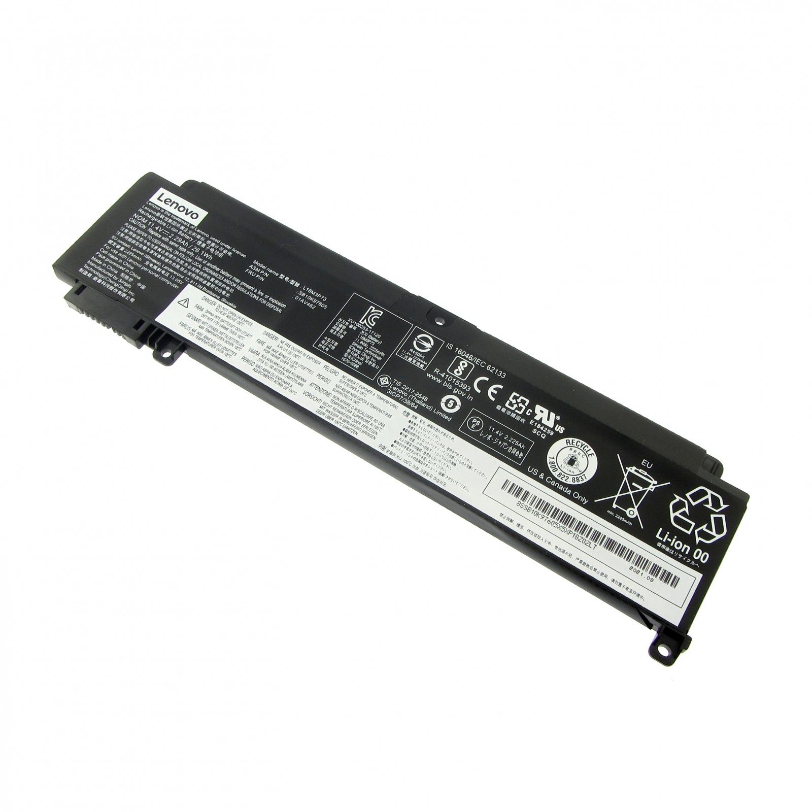 Lenovo Akku Original Typ FRU 01AV405, 11.4V, 2065mAh Laptop-Akku, 26 Wh, Zellen, Lithium-Polymer (LiPoly)