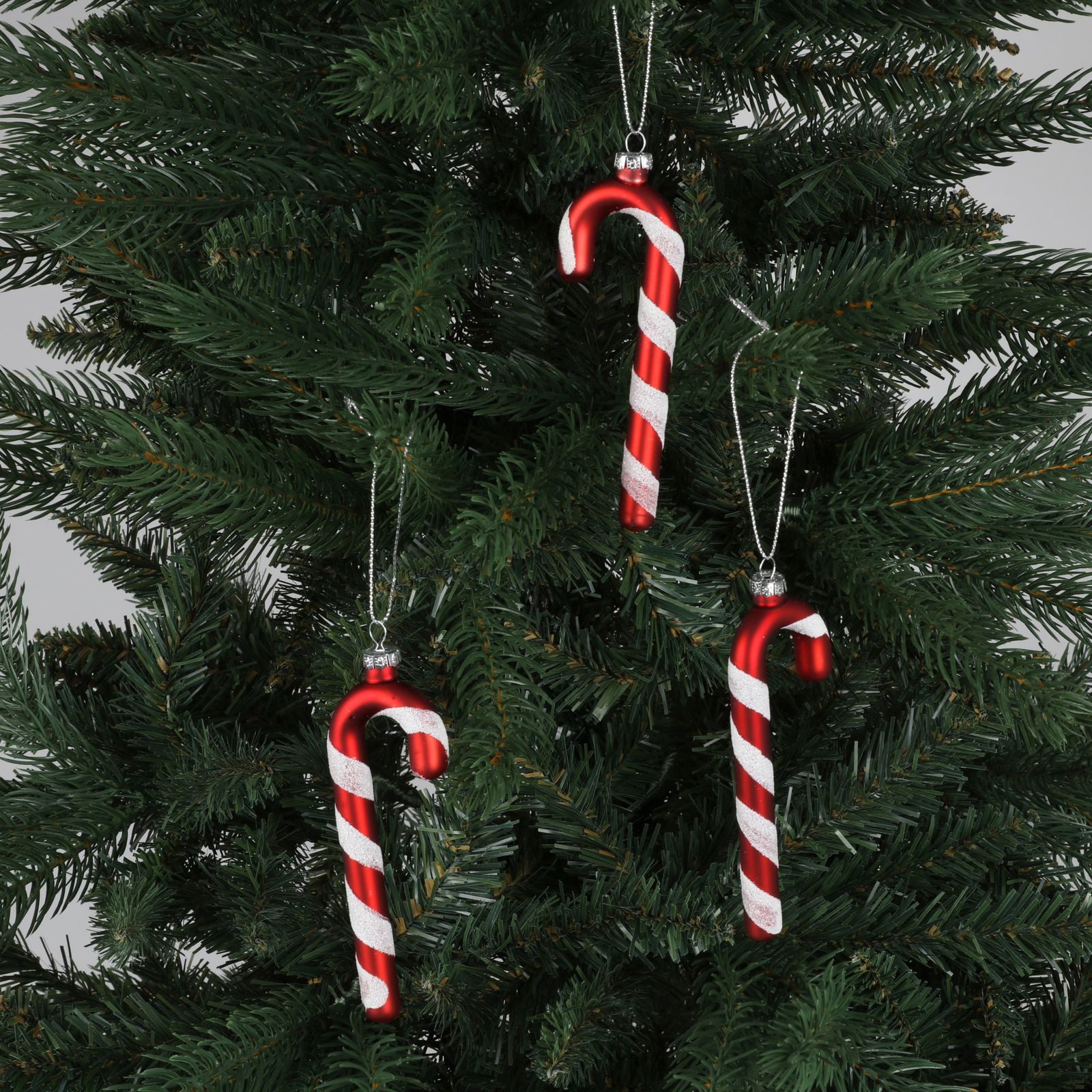 BURI Christbaumschmuck Deko Zuckerstangen 3er-Set aus Glas 12cm Weihnachtsdeko Baumschmuck