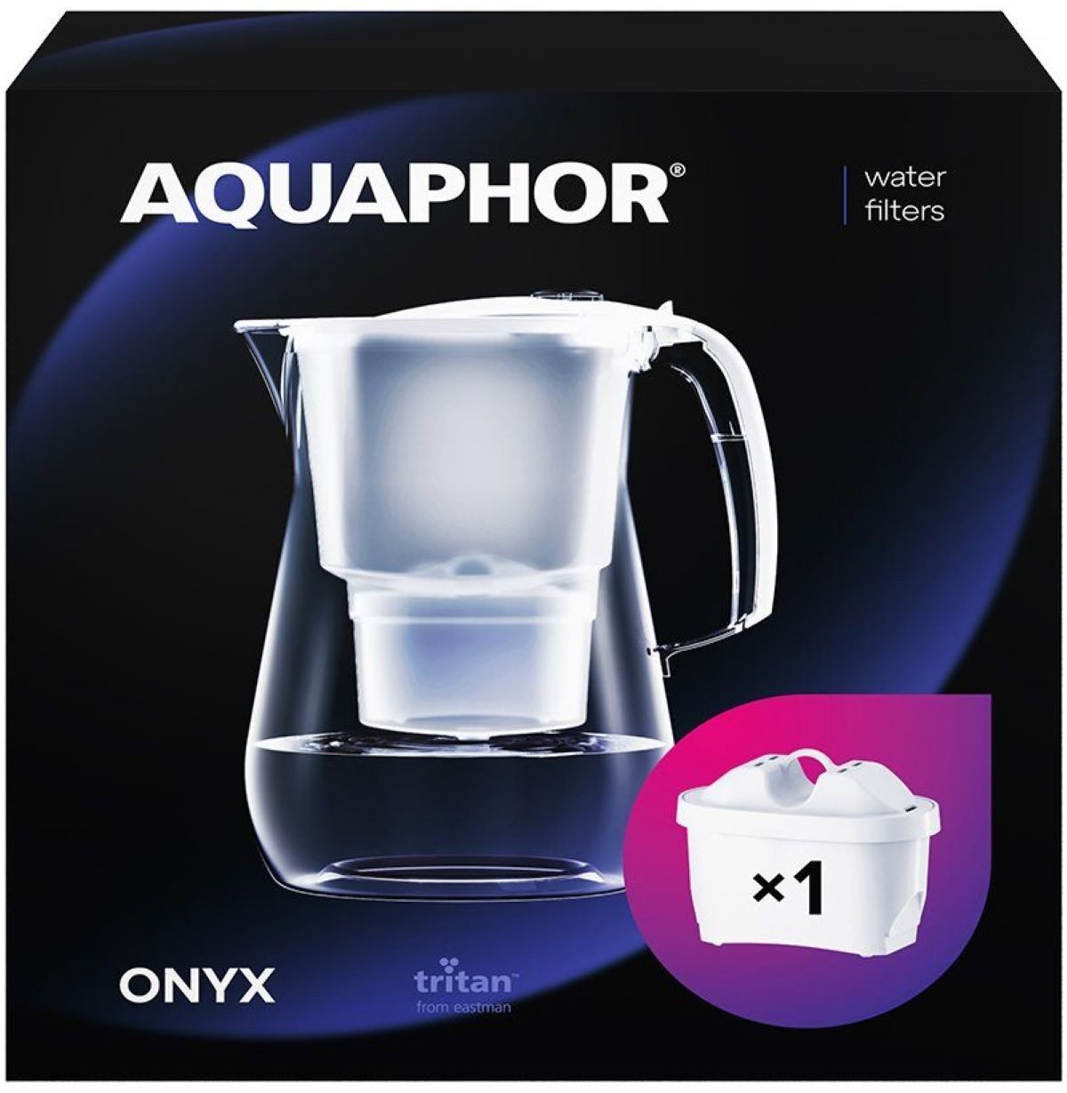 AQUAPHOR Wasserfilter Onyx weiß inkl. 1 MAXFOR+ Filter - Premium-Wasserfilter in Glasoptik, Zubehör für Filterkartuschen MAXFOR+, MAXFOR+ H hartes Wasser, MAXFOR+ Mg. Magnesium, Reduziert Kalk, Chlor, Schwermetalle & weiteren Stoffen