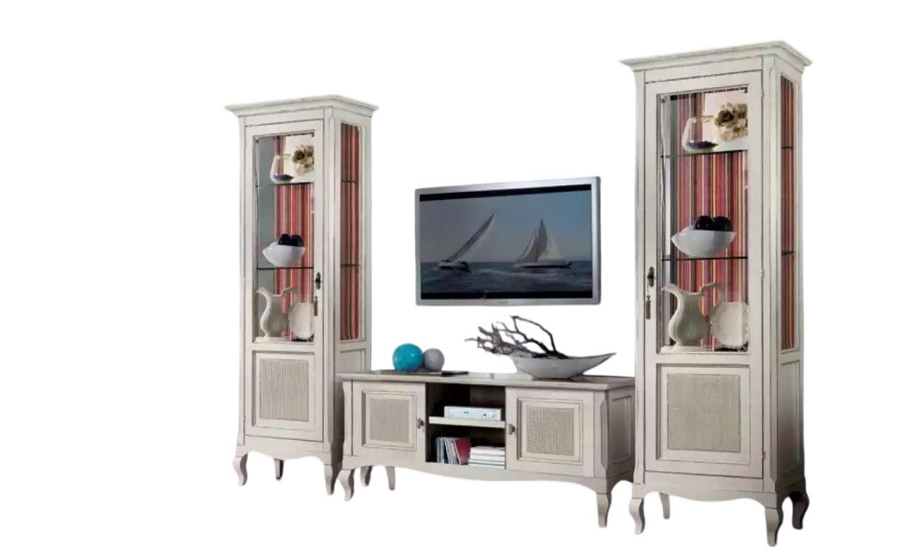 Xlmoebel Wohnwand Wohnzimmermöbel-Set mit TV-Ständer und Vitrinen in Holzoptik, (2-St., Set 3tlg. Wohnwand (TV-Ständer + 2x Vitrine), Hergestellt in Europa