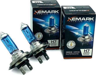 XEMARK KFZ-Ersatzleuchte H7 Xenon Optik Lampe Abblendlicht, 55W 12V, 2 Stück, H7, 2 St., Xenon Optik, Blauer Glaskolben, Weißeres Licht