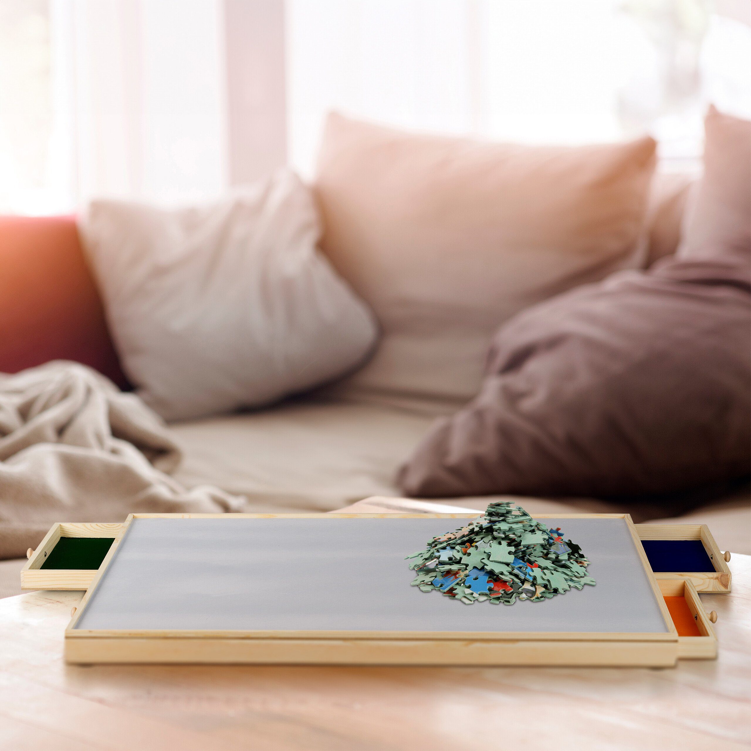 relaxdays Puzzleunterlage Puzzlebrett mit 4 Schubladen günstig online kaufen