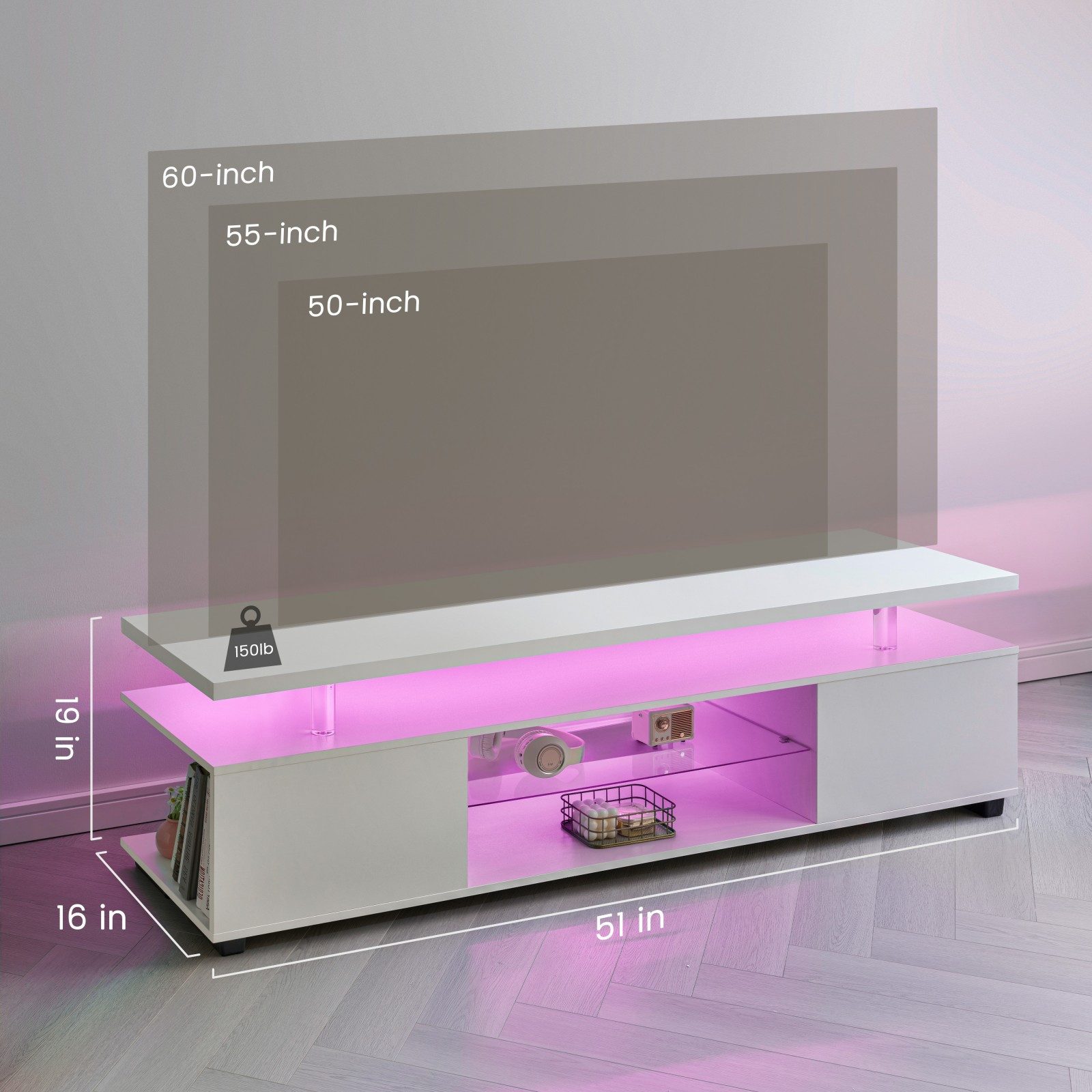 BlingBin TV-Schrank TV-Ständer für 60-Zoll-LED-Fernseher, Lowboard (Fernsehschrank, 1-St., 130 x 48 x 40 cm) Konsolentisch mit großem Seitenschrank für das Wohnzimmer