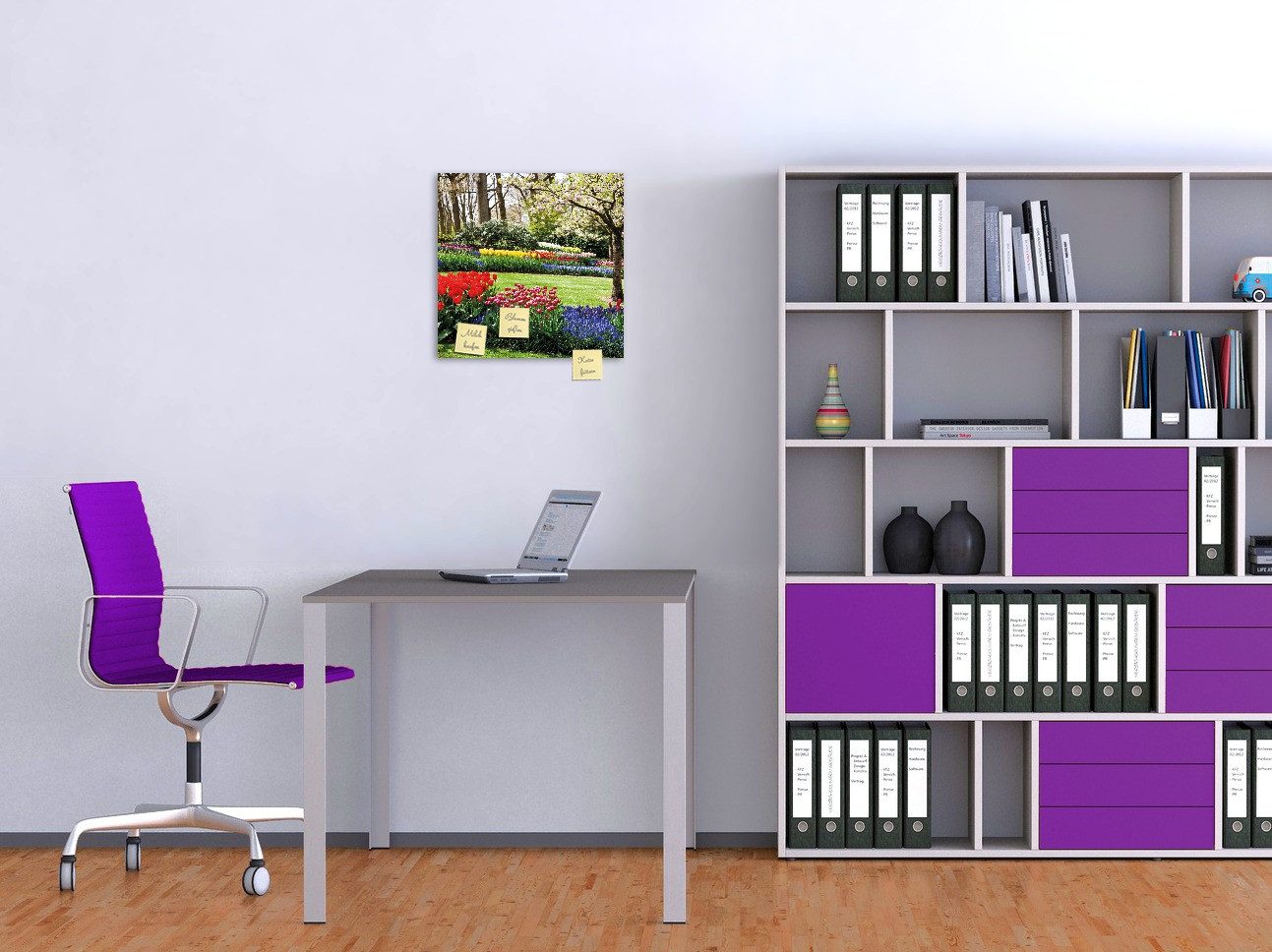 Wallario Memoboard Bunte Blumen und Kirsch-Baum im Park blühen im Frühling