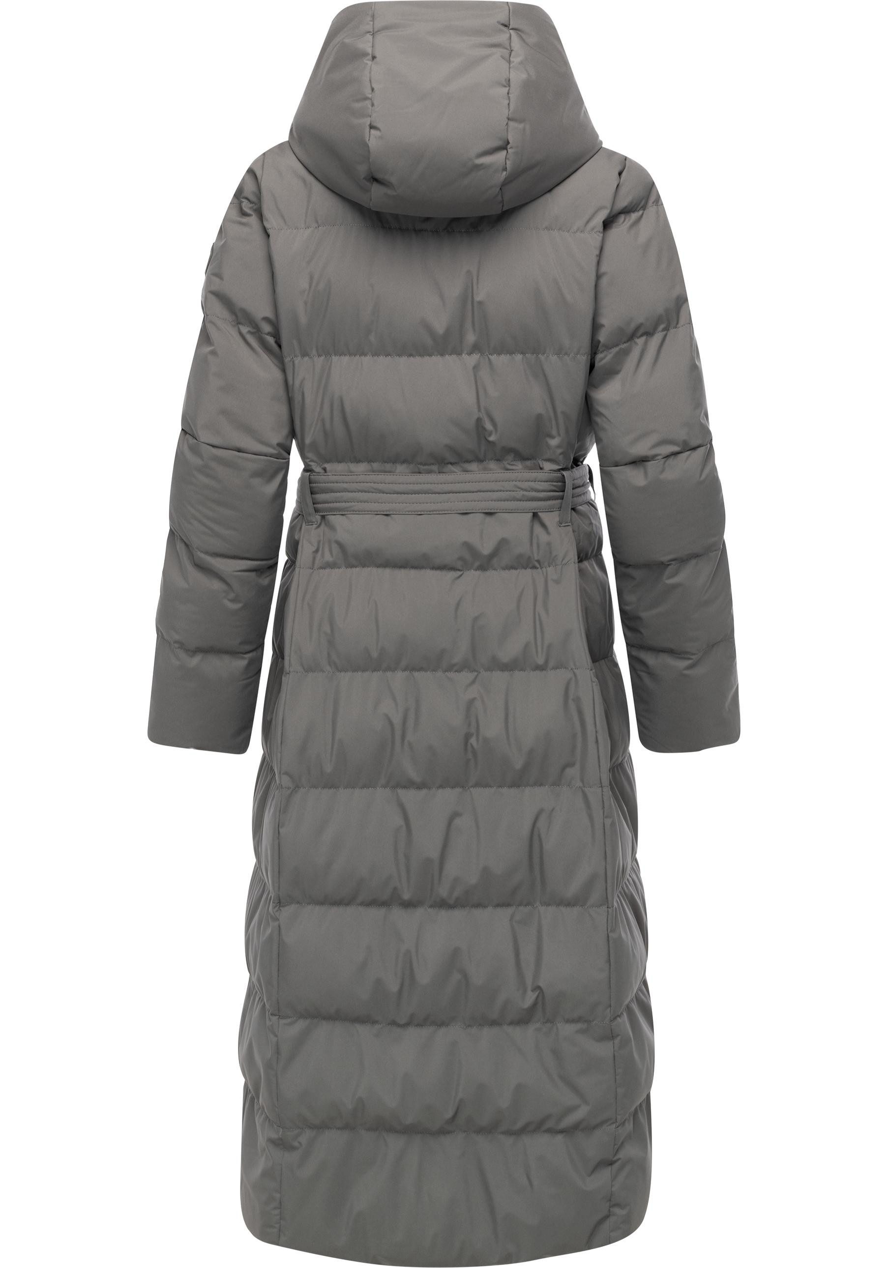 Ragwear Steppmantel Niani Long Langer warmer Wintermantel mit Bindegürtel
