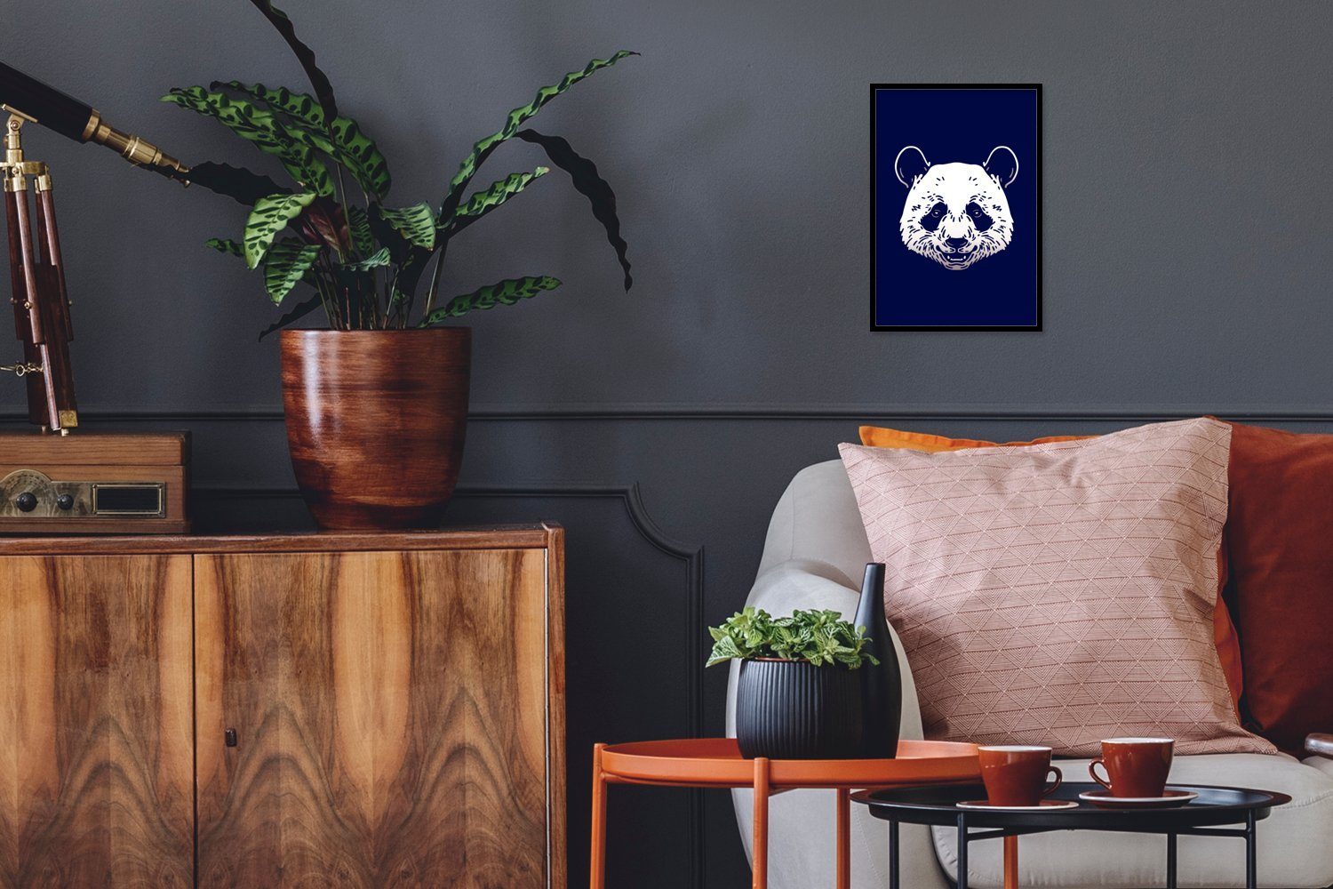 Wanddeko, Schwarzem Wandposter, Panda Tier (1 Entwurf, Poster - Gerahmtes Bilderrahmen St), Poster, Bilder, MuchoWow -