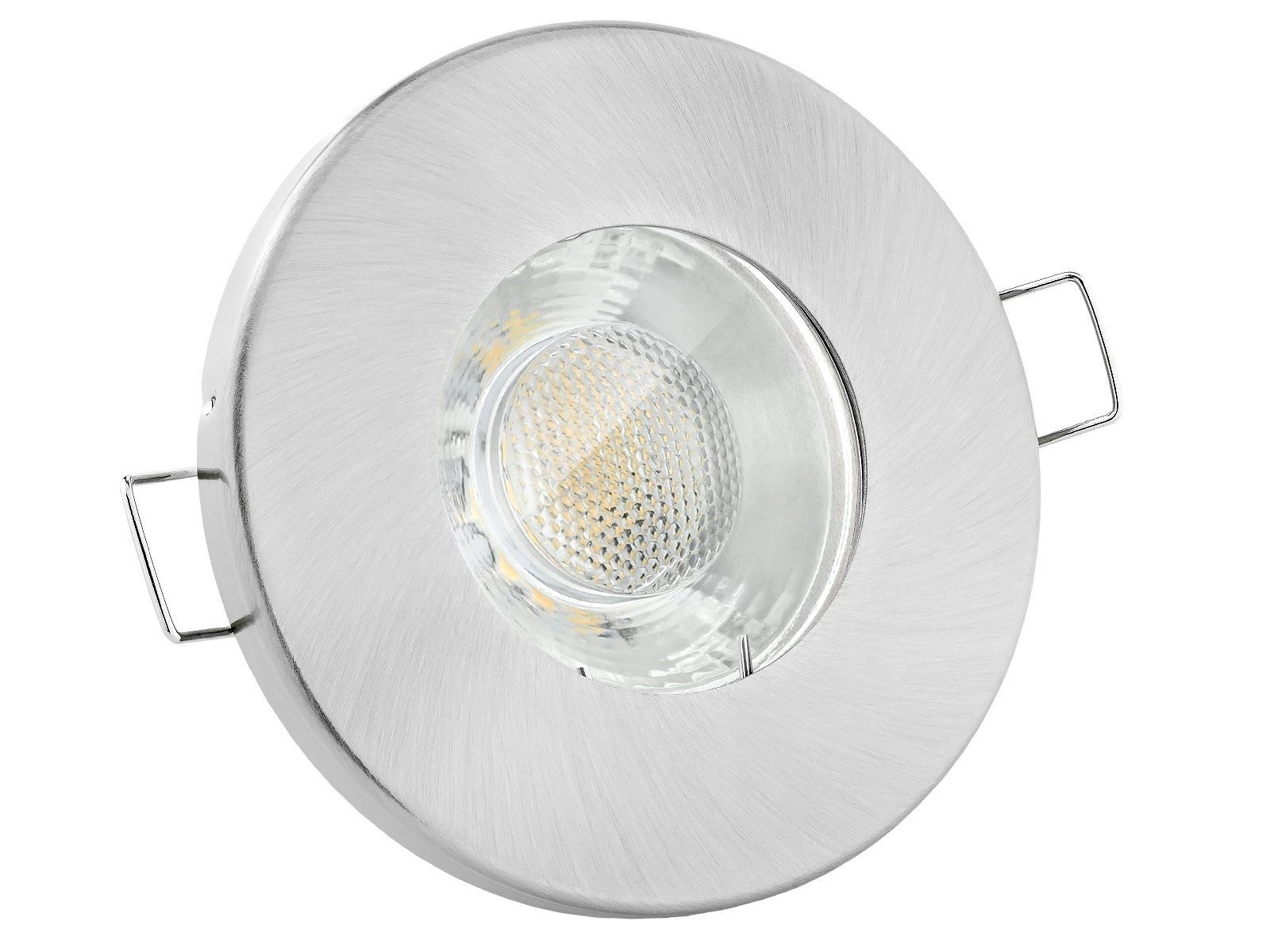 linovum LED Einbaustrahler LED Einbaustrahler IP65 warmweiss GU10 5W 230V - Rund starr flach, Warmweiß