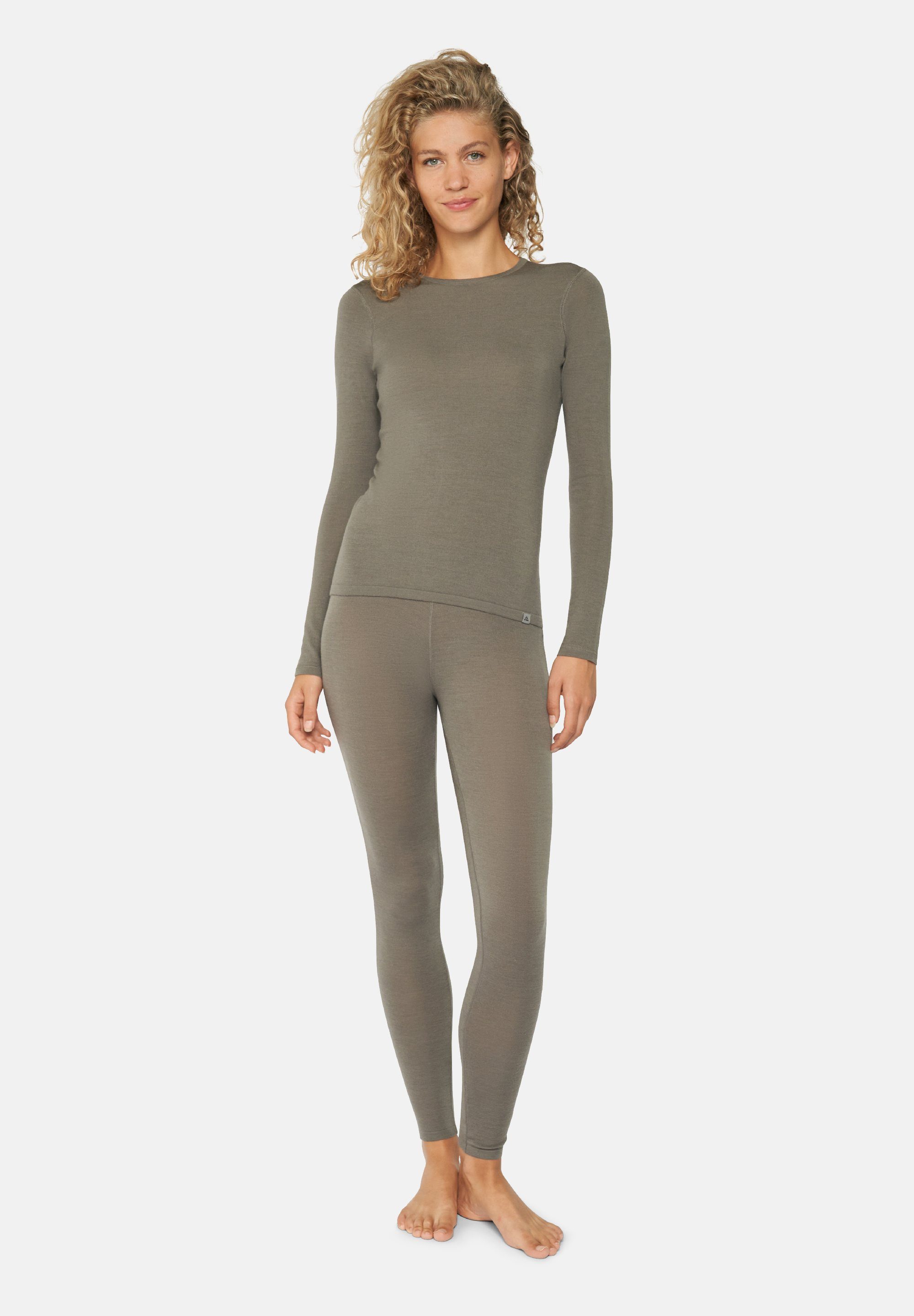 DANISH ENDURANCE Thermounterhemd Merino Thermo-Unterwäsche Set für Damen Langarm Shirt & Hose, Temperaturregulierend grey