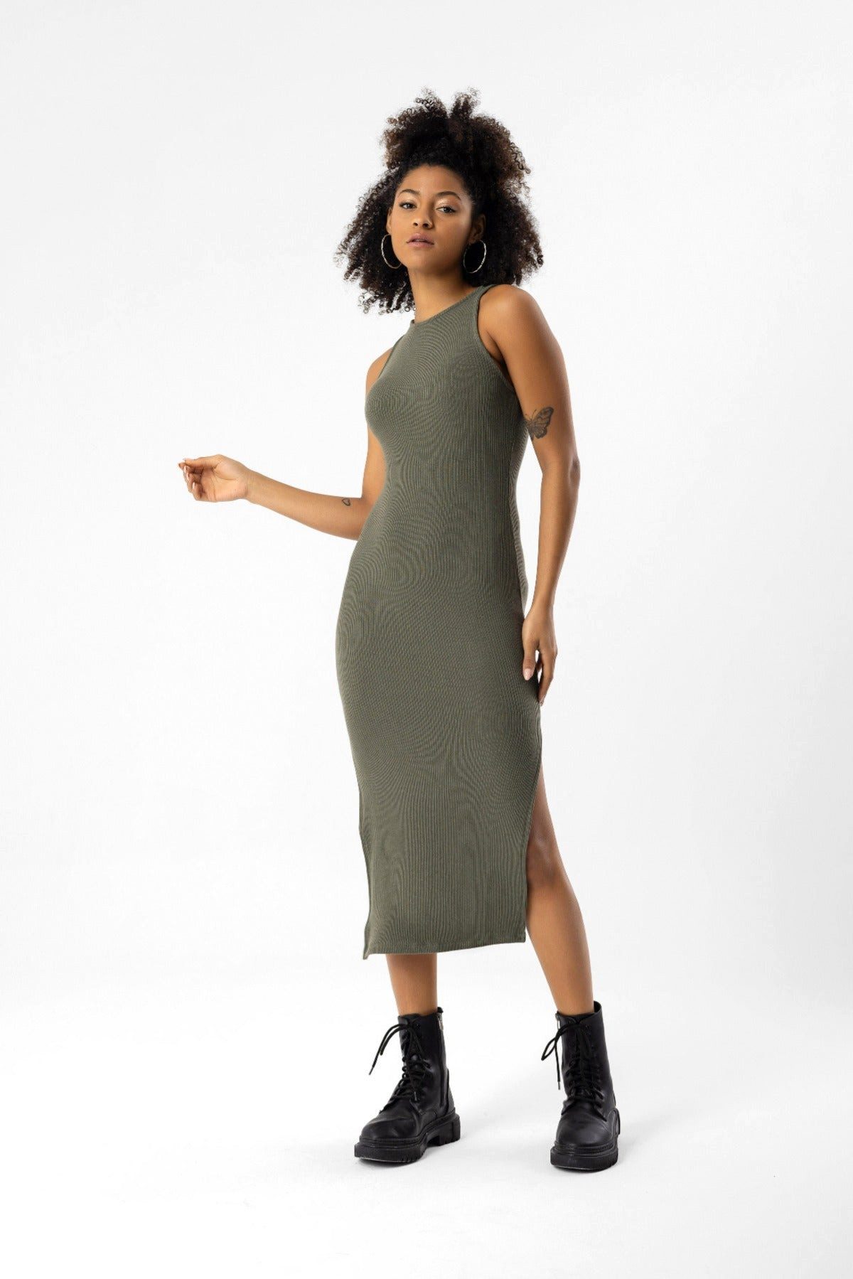 Maxikleid Gestreiftes Kleid mit Schlitz