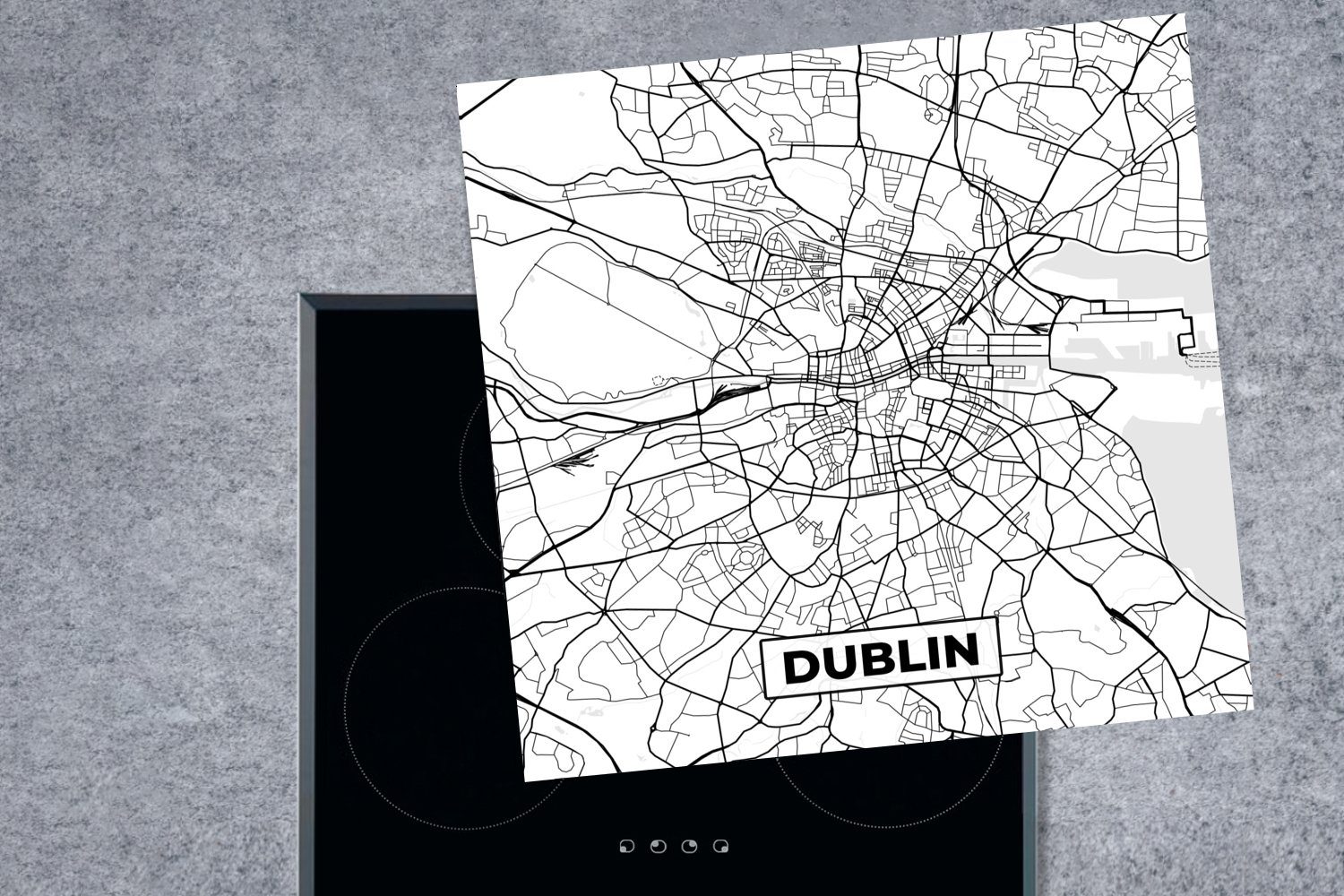 MuchoWow Herdblende-/Abdeckplatte Karte - Dublin küche Stadtplan Karte, für (1 weiß tlg), 78x78 Schwarz und - - Arbeitsplatte Vinyl, - cm, Ceranfeldabdeckung