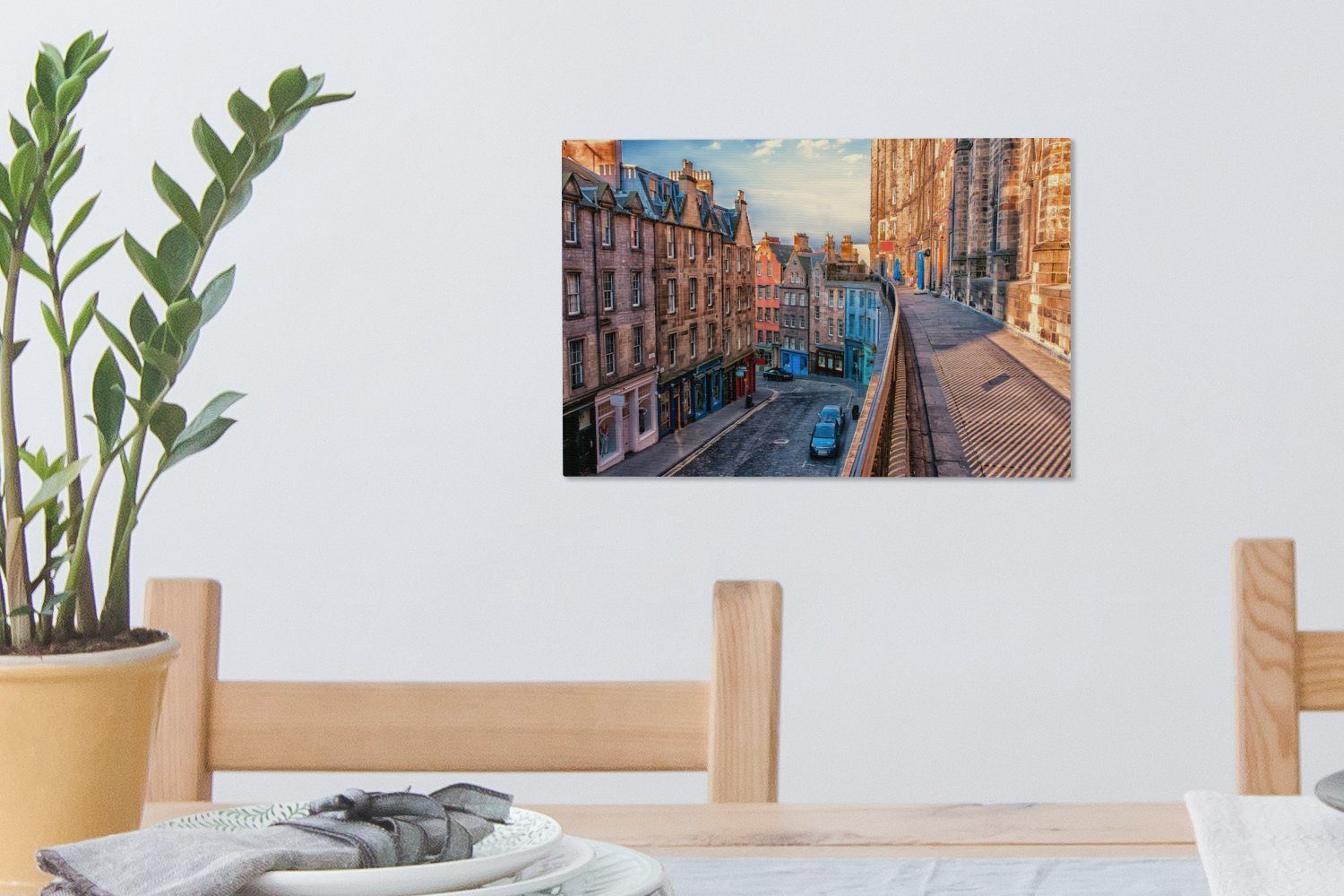 - Aufhängefertig, Leinwandbild Architektur Edinburgh, cm (1 Leinwandbilder, St), 30x20 - OneMillionCanvasses® - Wandbild Wanddeko, Straße Haus