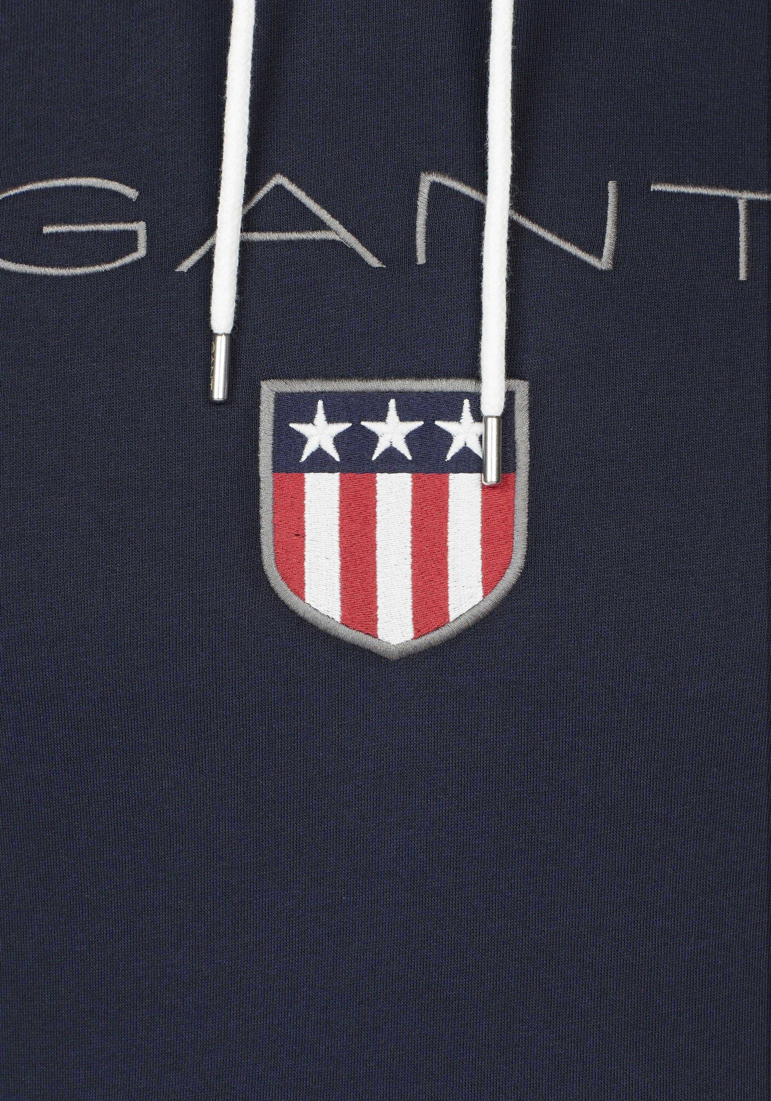 Kapuzensweatshirt Shield Gant Hoodie Gant-Stickerei marine Sweat plakative