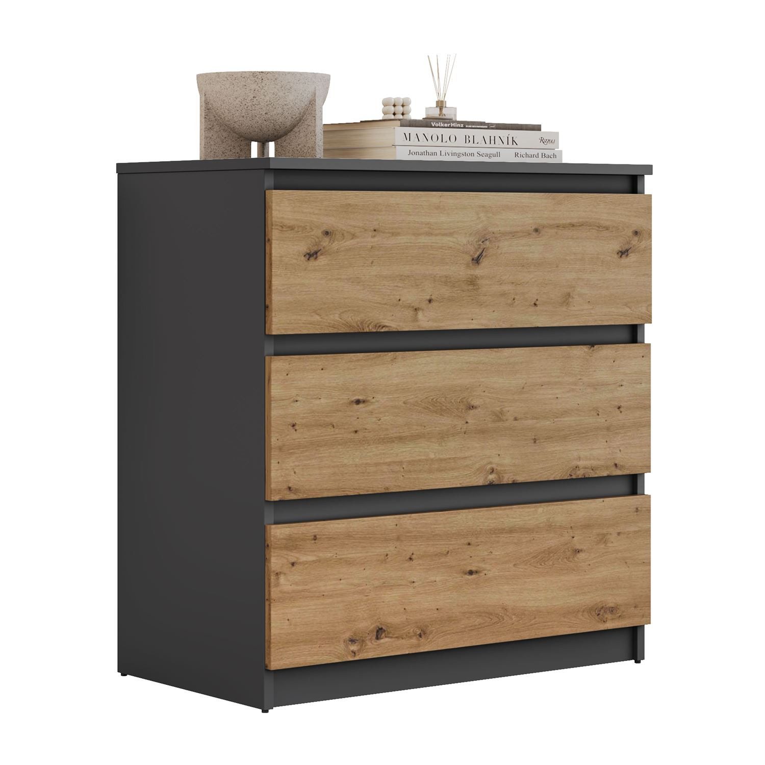 Lookway Kommode HANA M3 mit 3 Schubladen – modernes Design & praktische Aufbewahrung, Breite: 70 cm