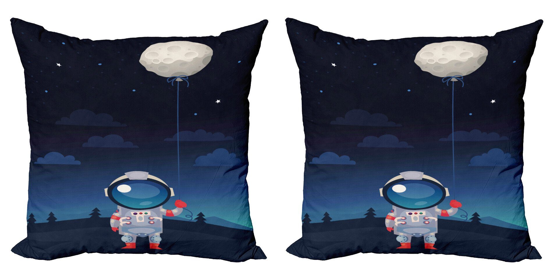 Kissenbezüge Modern Accent Doppelseitiger Digitaldruck, Abakuhaus (2 Stück), Platz Astronaut mit einem Mond