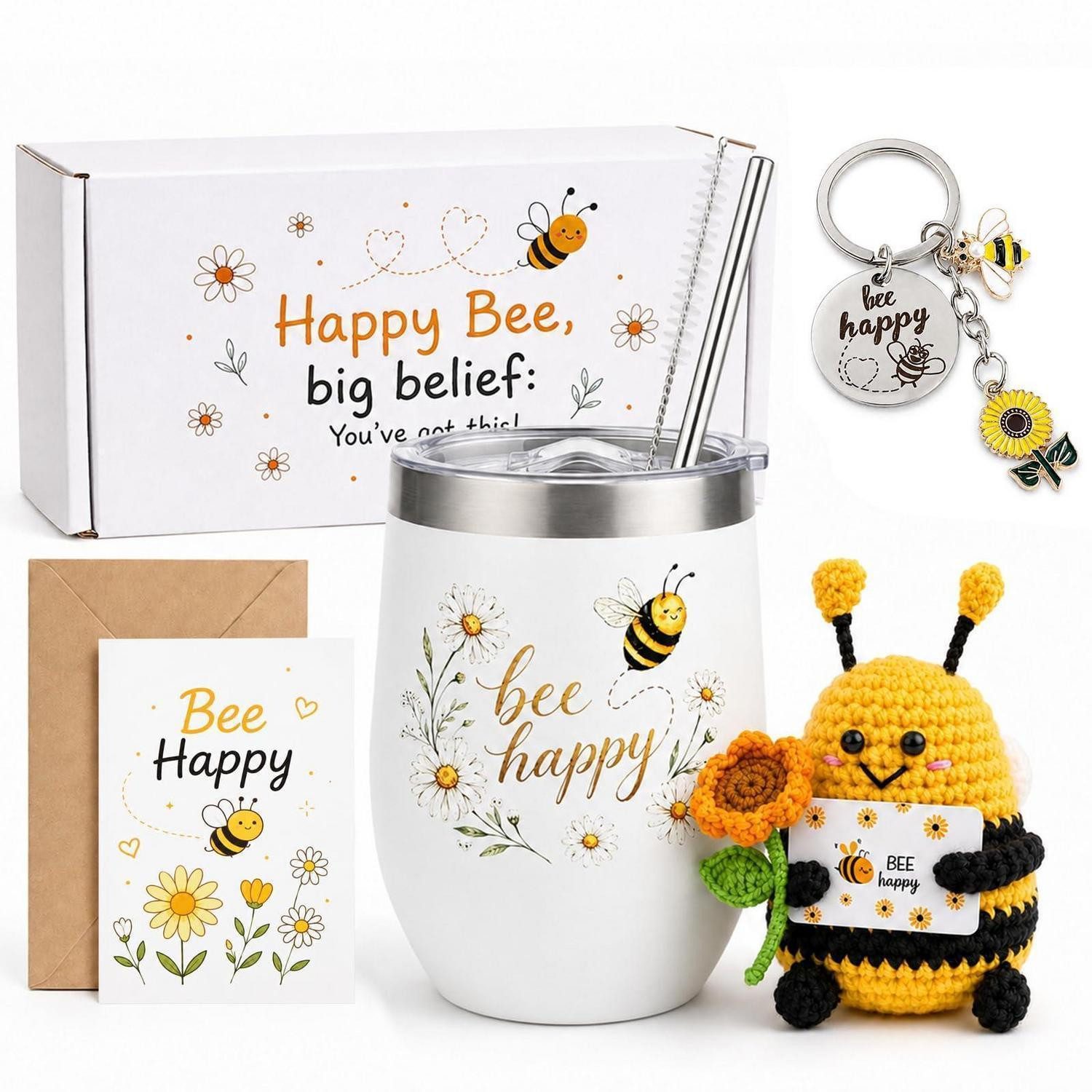 LuxusKollektion Thermobecher Thermobecher Set "Bee Happy" Weiß/Gelb/Schwarz