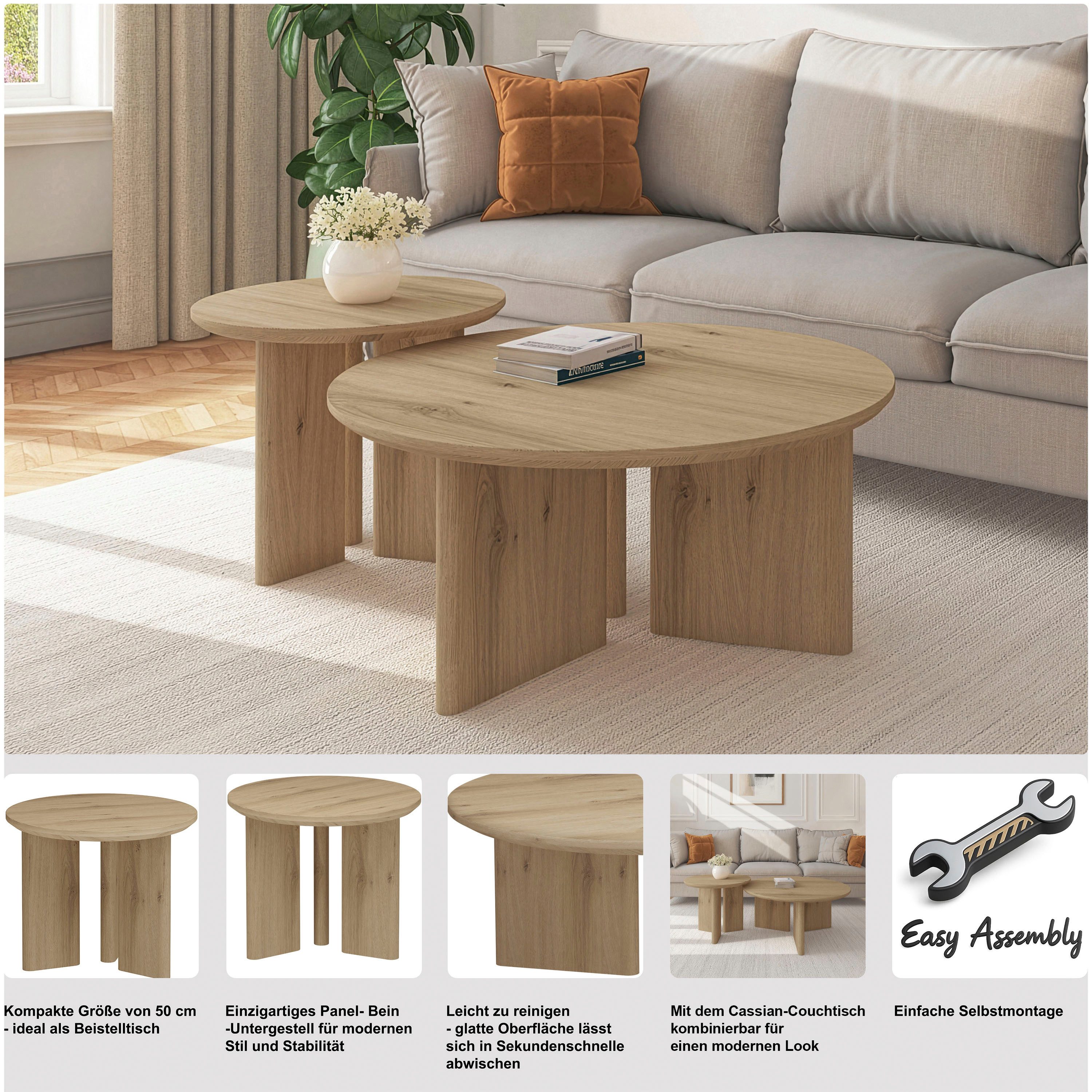 OTTO home Beistelltisch Cassian (1-St), schöne Holzoptik, modernes Fußgestell, Ø50 cm