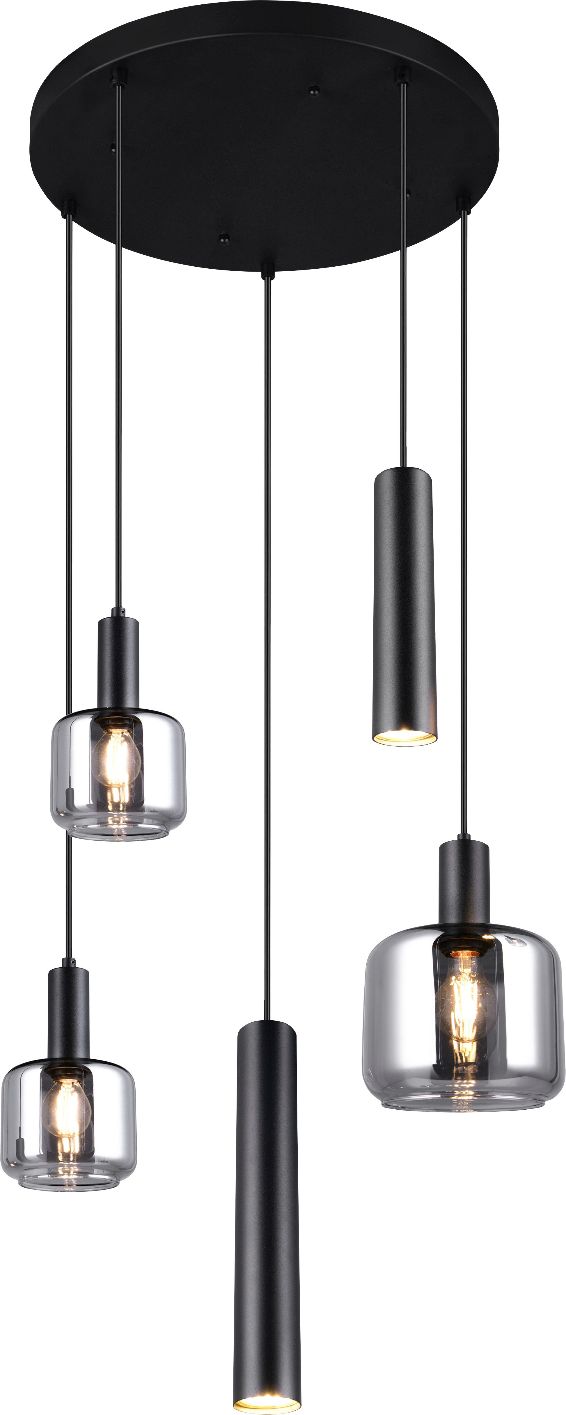 TRIO Leuchten Pendelleuchte MATARO, Hängelampe schwarz, Leuchtmittel wechselbar, Leuchtmittel wechselbar, warmweiß - kaltweiß, mit chrombedampften Glas Lampenschirmen smokefarbig