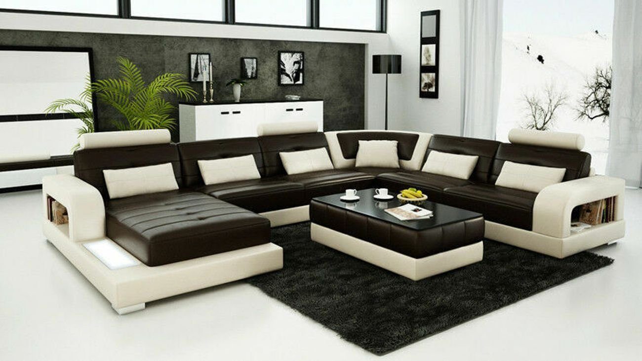 Wohnlandschaft Ecksofa Braun Couch Ledersofa Ecksofa Garnitur JVmoebel Eck Sofa Modern Design