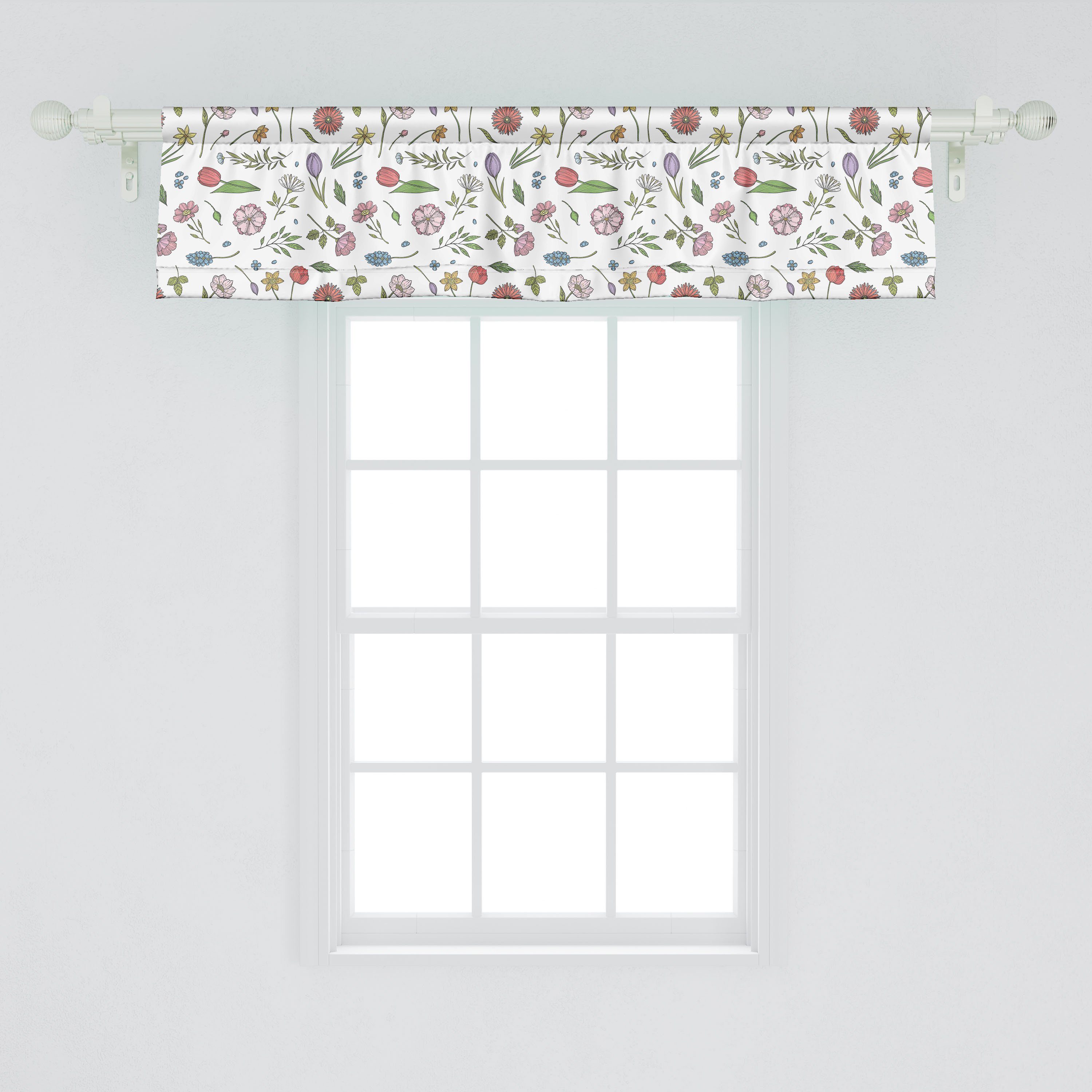 Scheibengardine Vorhang Volant für Küche Hand Verschiedene Stangentasche, gezeichnet Blumen Schlafzimmer Abakuhaus, mit Blumen Microfaser, Dekor