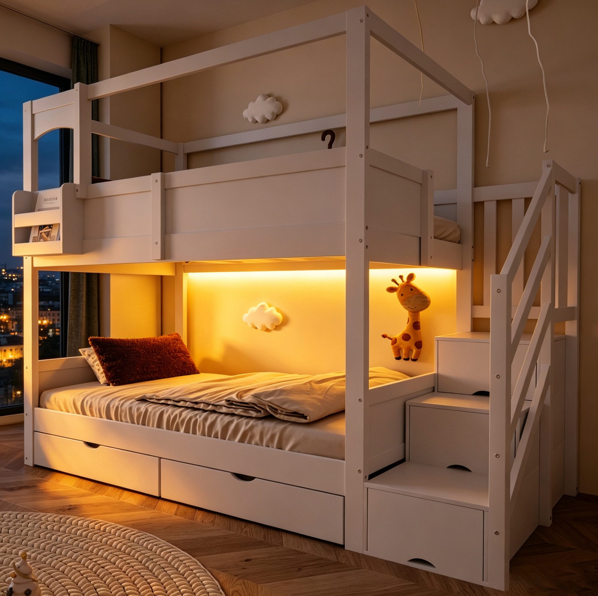 REDOM Etagenbett Kinderbett mit Spieltafel und Stauraum, Holzbett (90x200 cm, Jugendbett mit Leiter, Schubladen und vielseitigen Ablageflächen, Gästebett Stauraumbett), ohne Matratze
