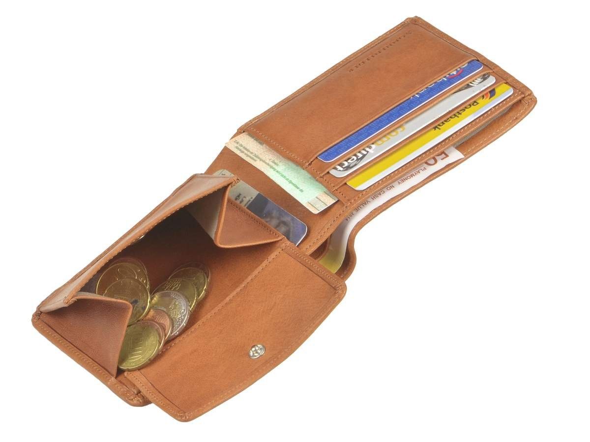 Sonnenleder Geldbörse Spree, Herrenbörse, Portemonnaie, besonders Querformat edel 11,5x9,5cm, naturbraun