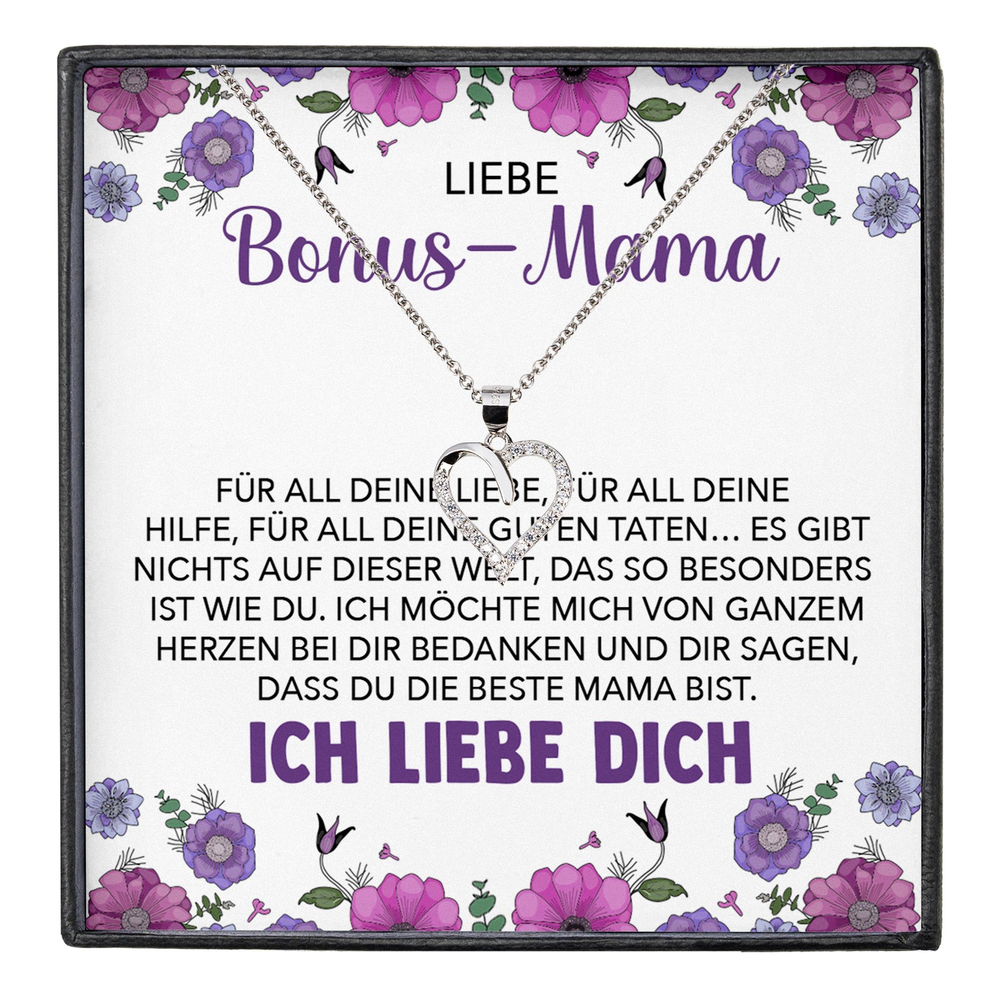 22Feels Schmuckset Stiefmutter Geschenk Muttertag Bonus-Mama Herz Halskette Geburtstag (inkl. Geschenktasche, Karte, Poliertuch, Beutel), Silber 925/000, Karte Made In Germany