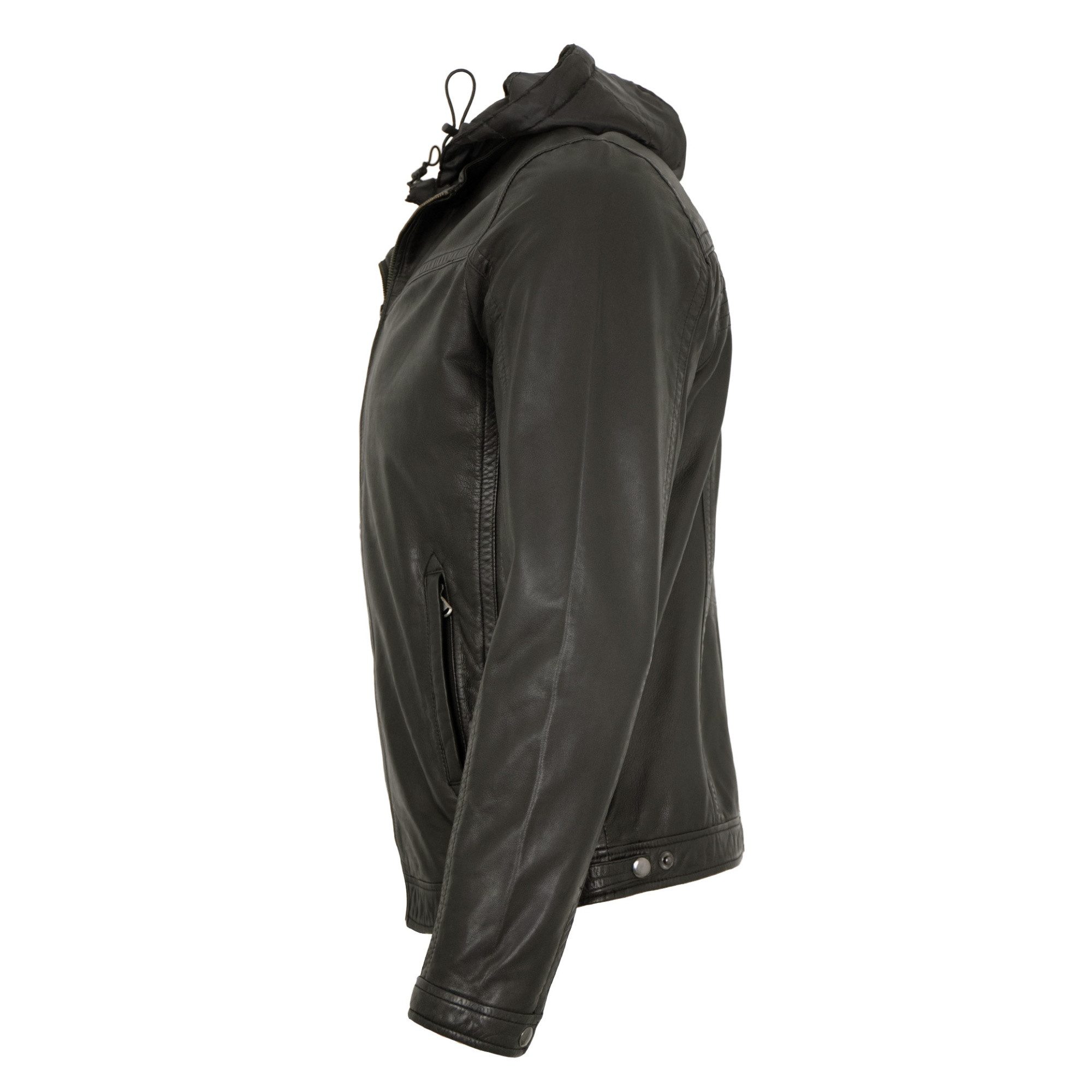 Maddox Lederjacke HJM-89 smart MADDOX - Herren Lederjacke Kapuze Lammnappa schwarz