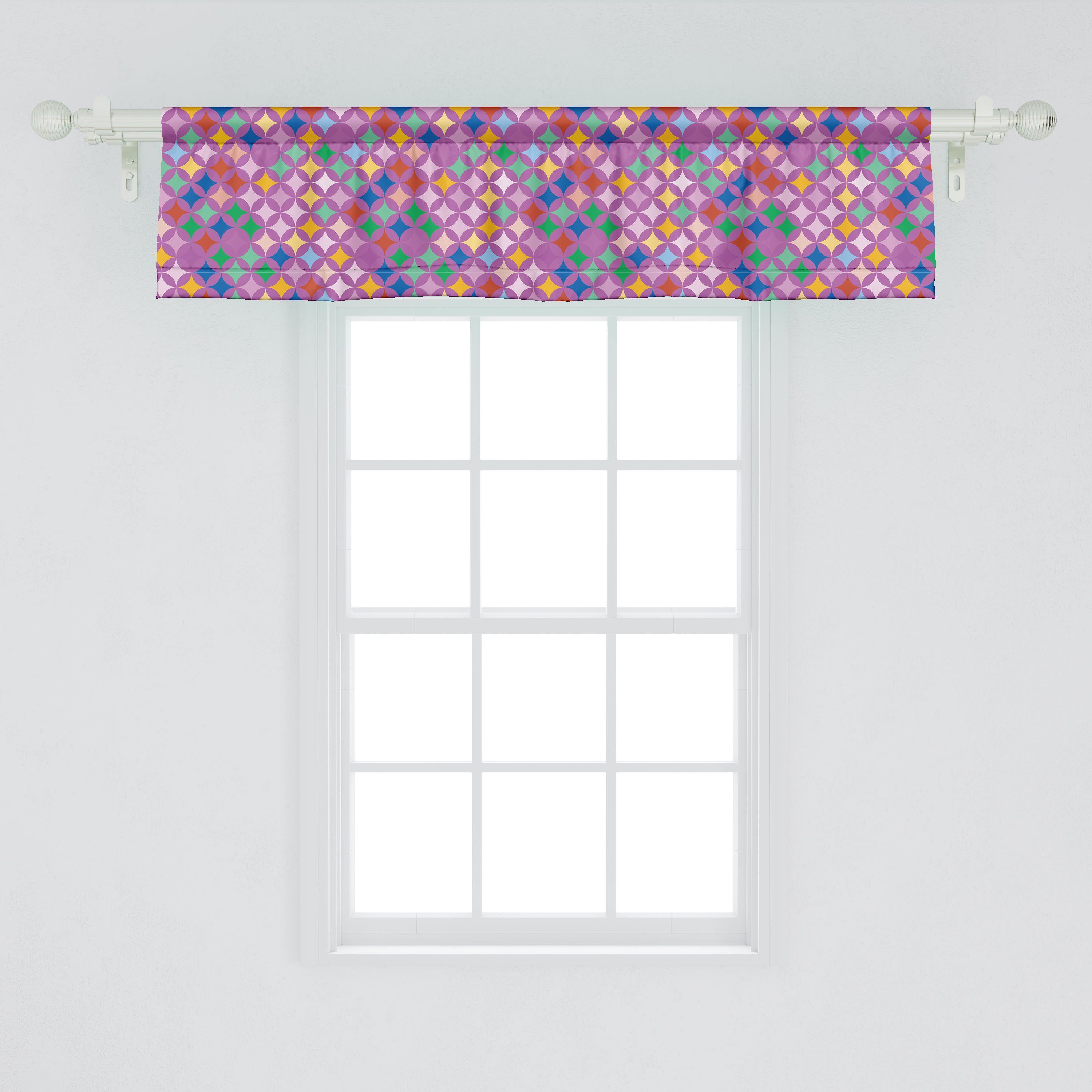 Scheibengardine Vorhang Volant für Küche mit Stangentasche, Microfaser, Dekor Abakuhaus, Artikel Schlafzimmer Retro-Art-Rund Abstrakt