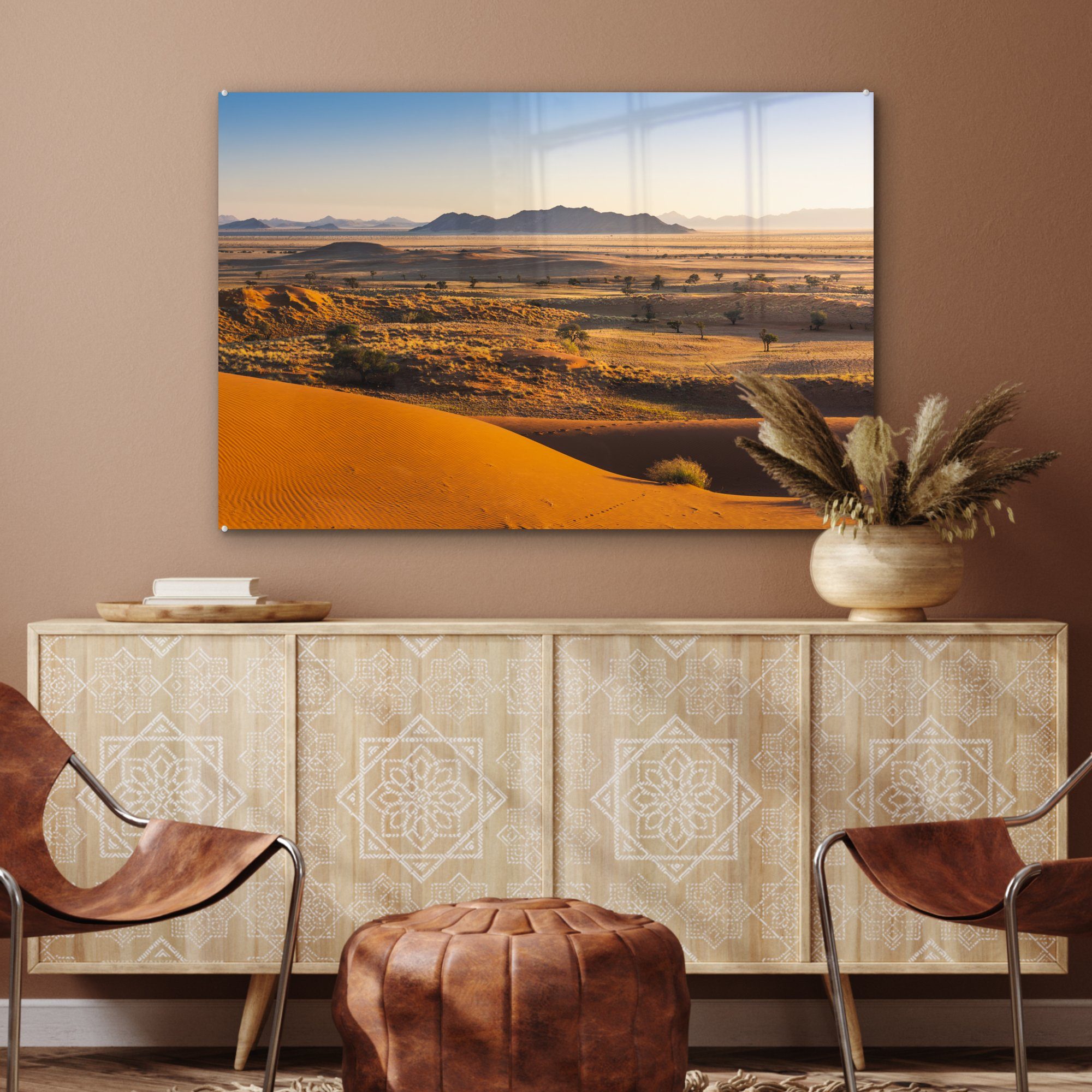 Namibia, von MuchoWow & St), Wohnzimmer in der Acrylglasbilder (1 Namib-Wüste Sonnenaufgang Schlafzimmer Acrylglasbild