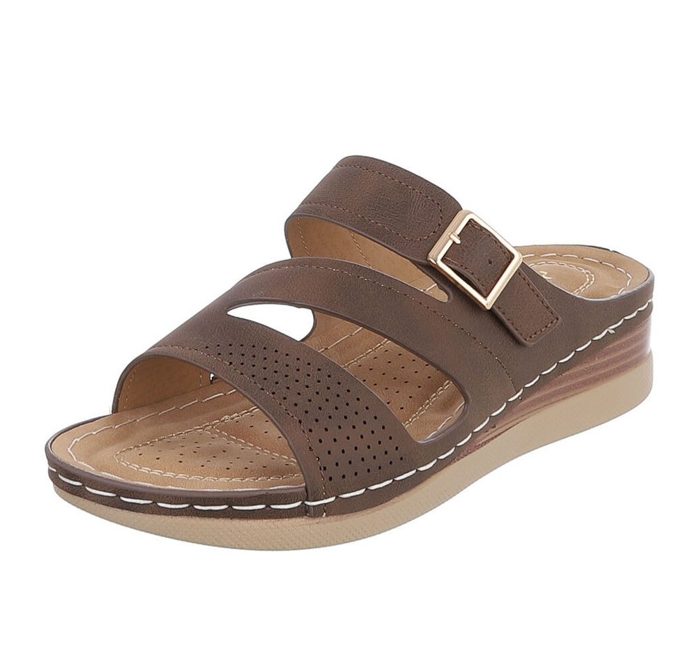 Ital-Design Damen Keilsandale mit Schnalle und Komfortfußbett Pantolette (91849258) Keilabsatz/Wedge Keilsandaletten in Braun