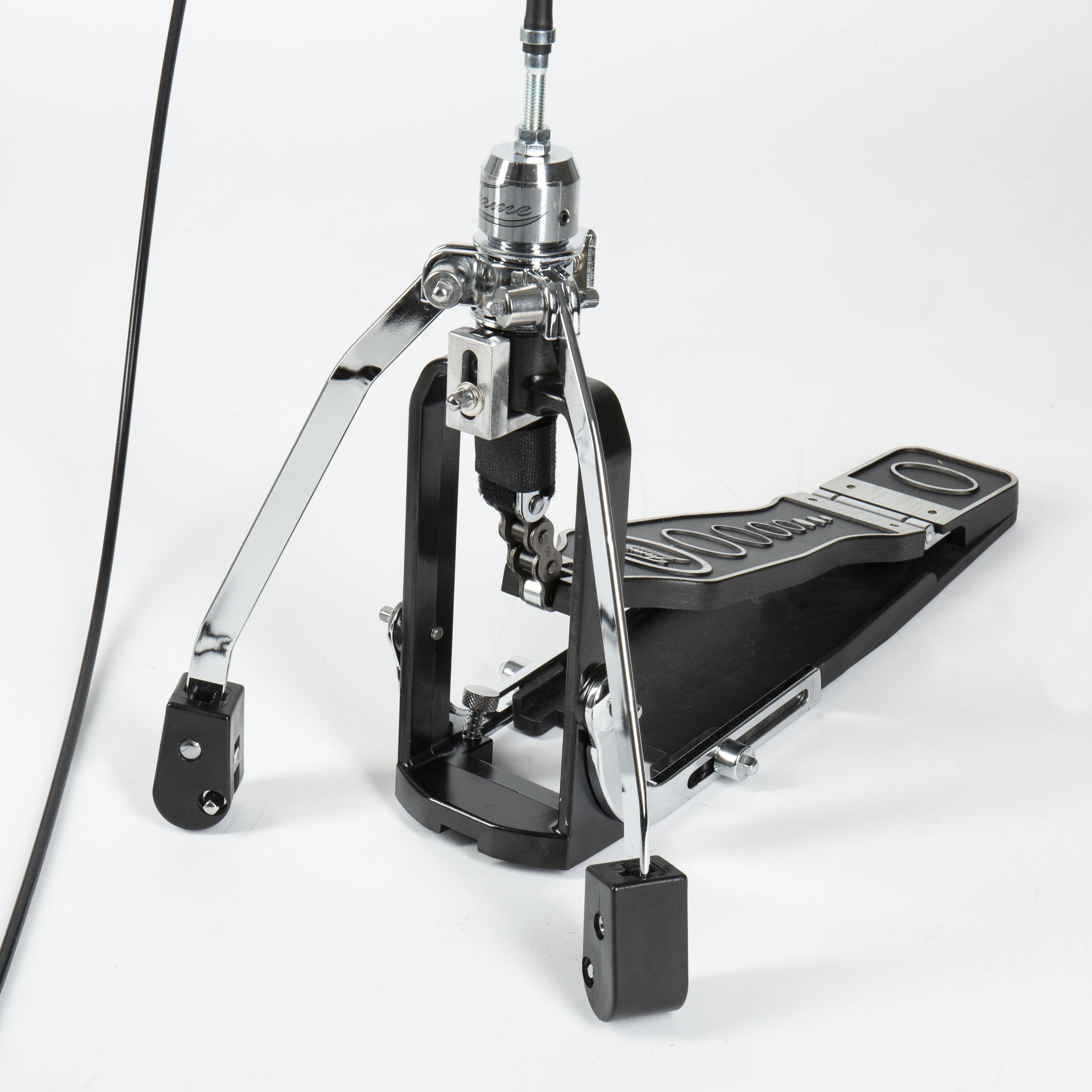 FAME Musikinstrumentenständer, (HH9007 Remote Cable HiHat Ständer Professionelle Einzelkette Einstrebig Verchromt Drehbare Beine Spikes Ergonomisches Pedal Stabiles Kabel Multiklammer Drop Clutch, Hardware, HiHatständer), HH9007 Remote Cable HiHat Ständer, Einzelkette, Drehbare Beine
