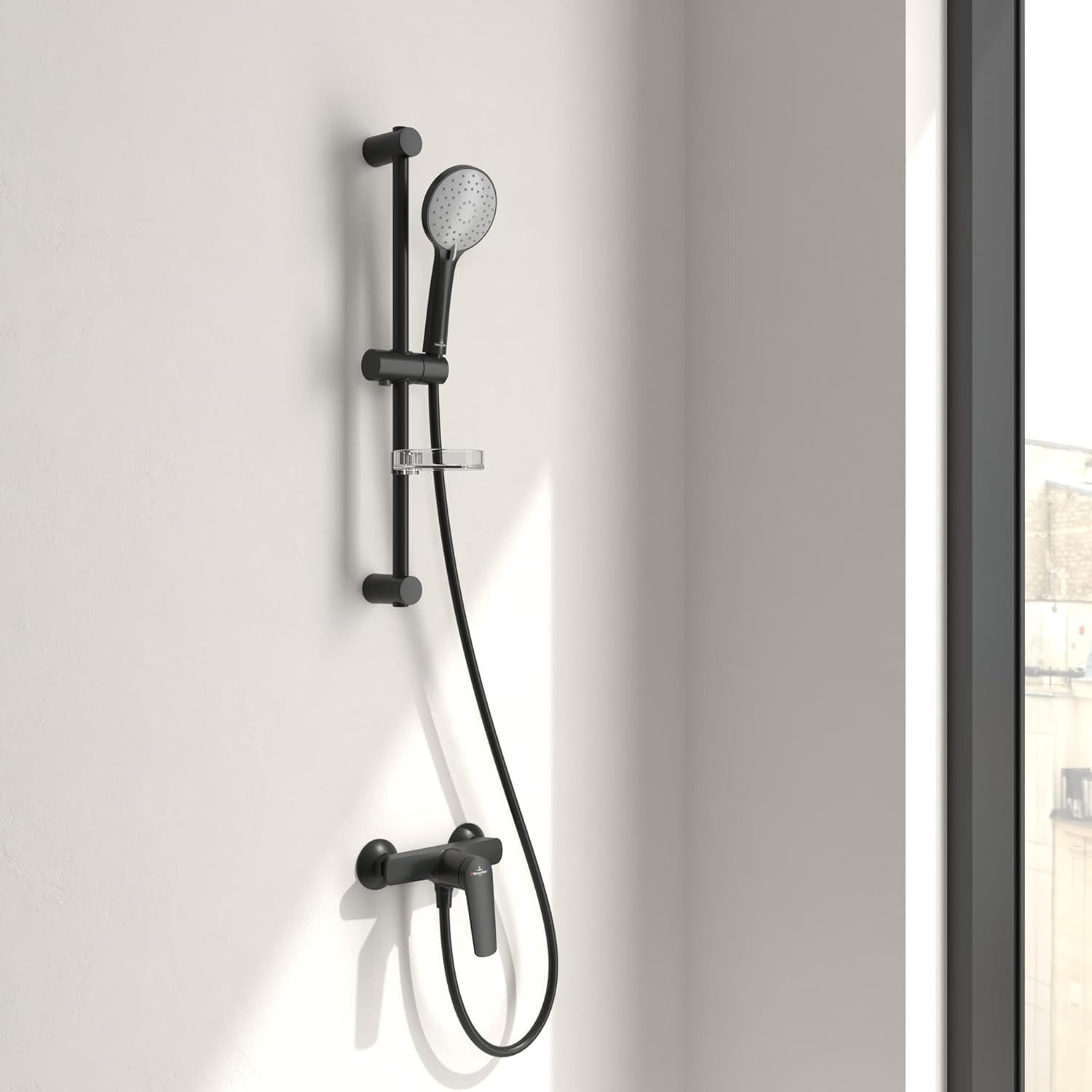 Villeroy & Boch Duscharmatur Oasis Duschset Armatur, Handbrause, Schlauch, Duschstange, Halter, Matt Black